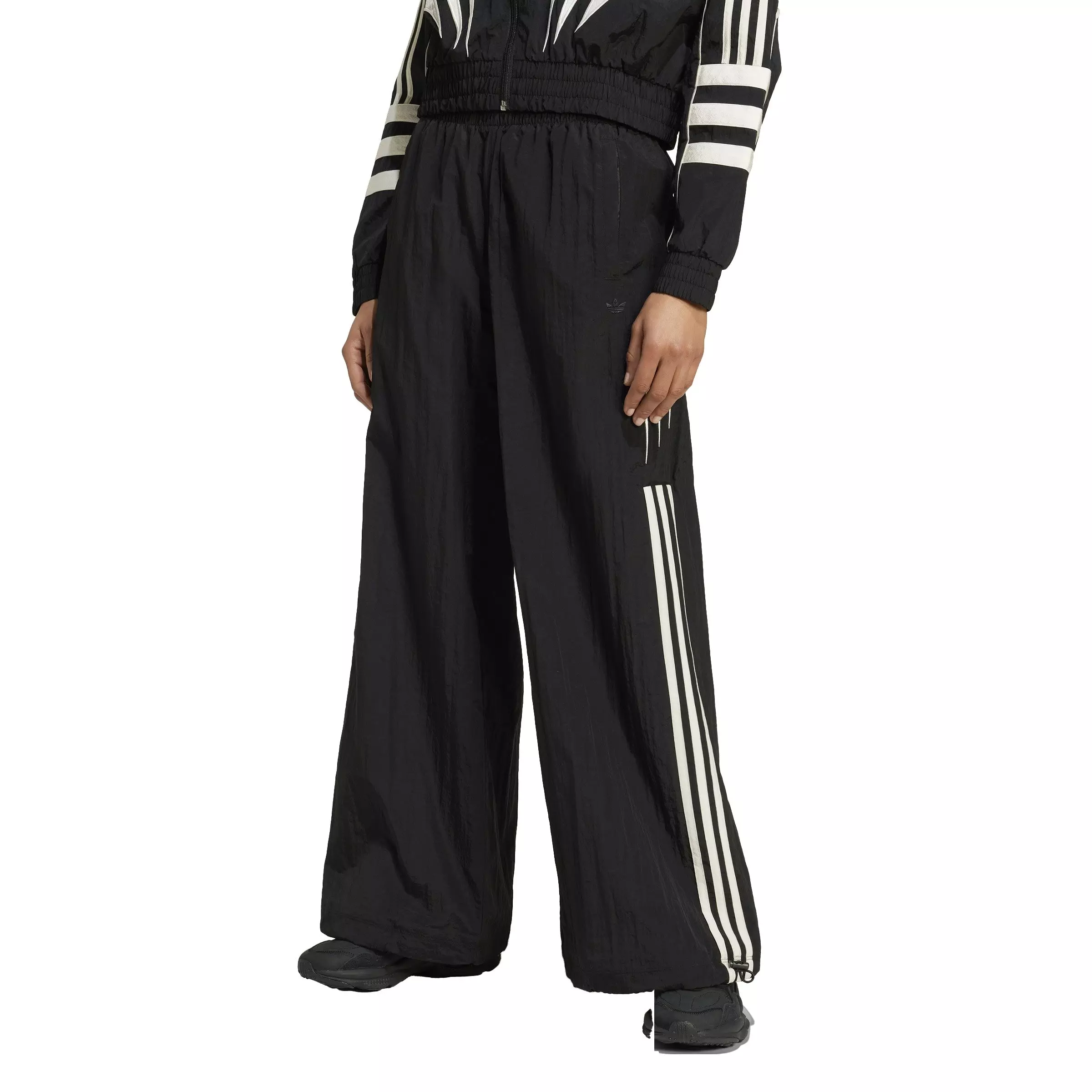adidas Originals Women's Atlanta Cut Line Nylon Track Tracksuit Bottoms-Black - BLACK