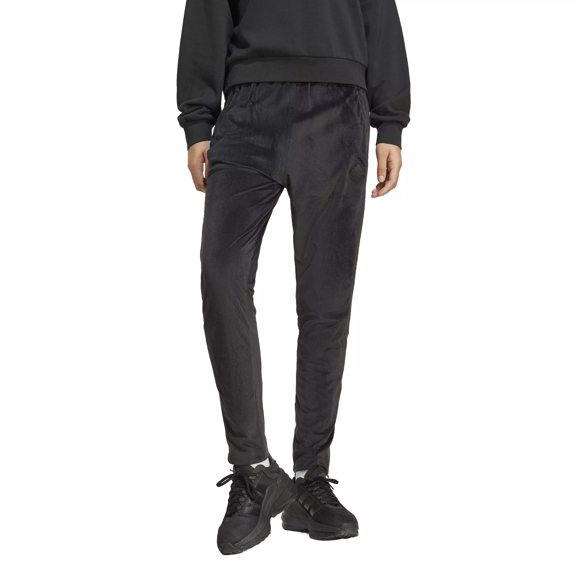 adidas Women's Tiro Cut 3-Stripes Stretchy Velour Track Pants-Black - BLACK