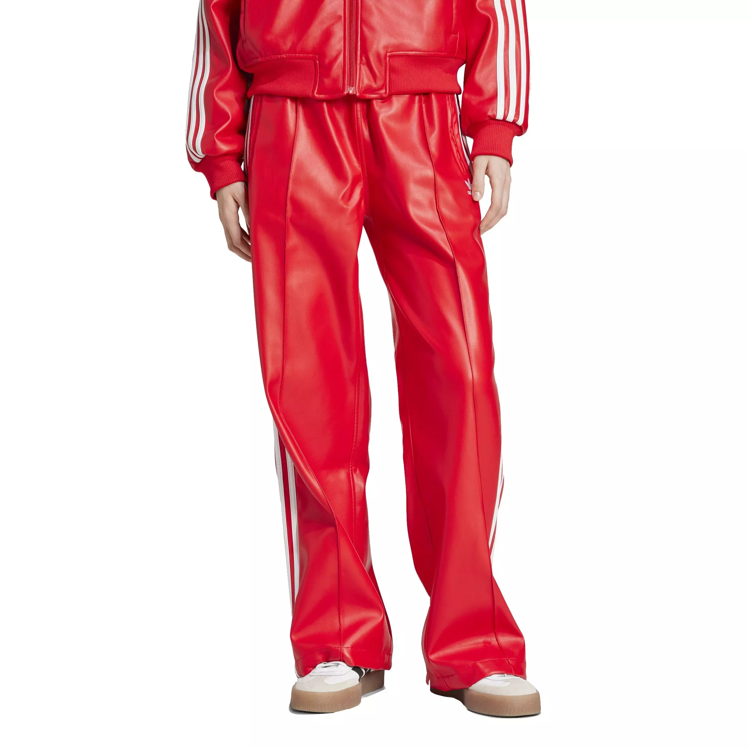adidas Originals Women's Firebird Pleather Pants-Red - RED