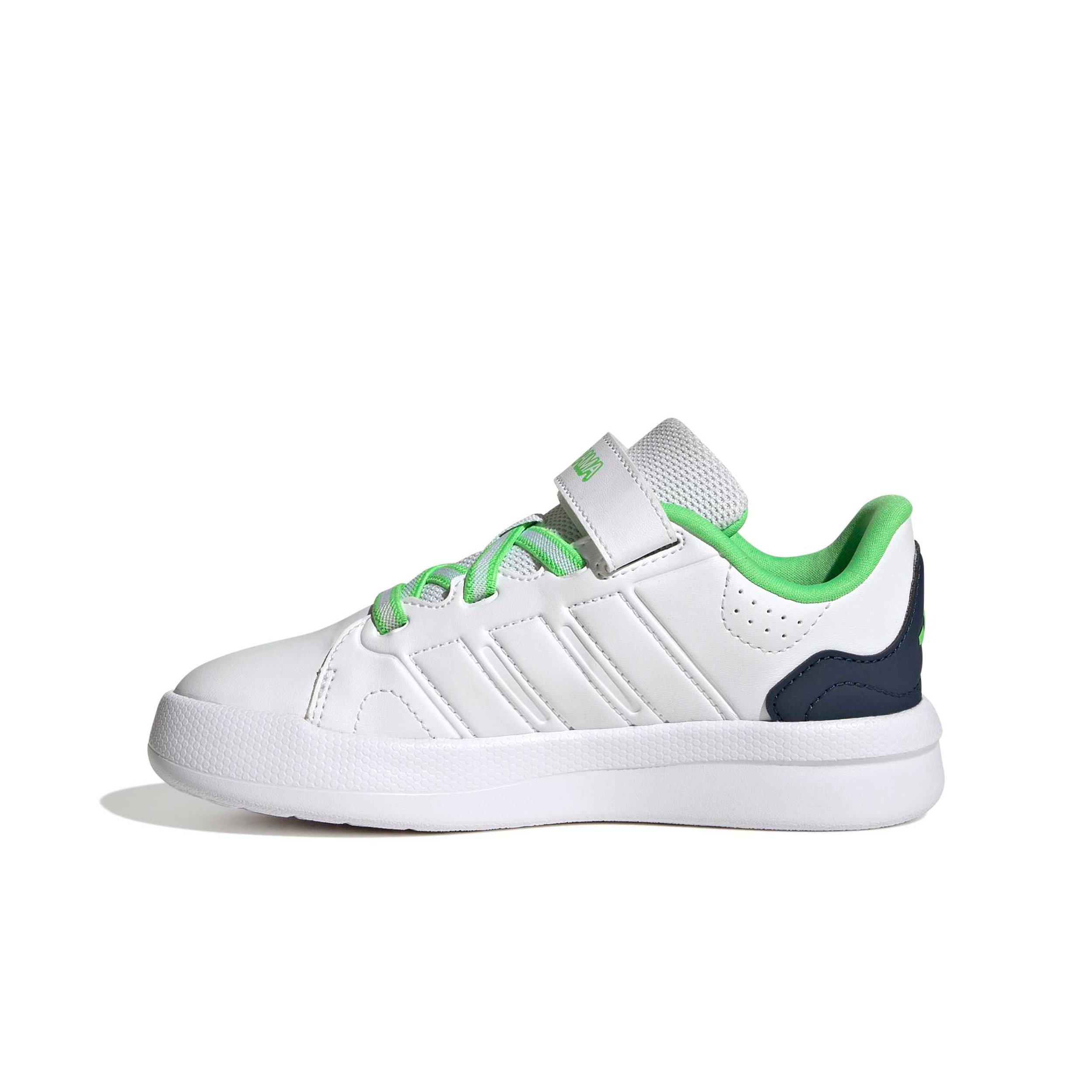adidas Lightorama Court "Ftwr White/Night Indigo/Screaming Green" Preschool Boys' Shoe - WHITE/INDIGO/GREEN