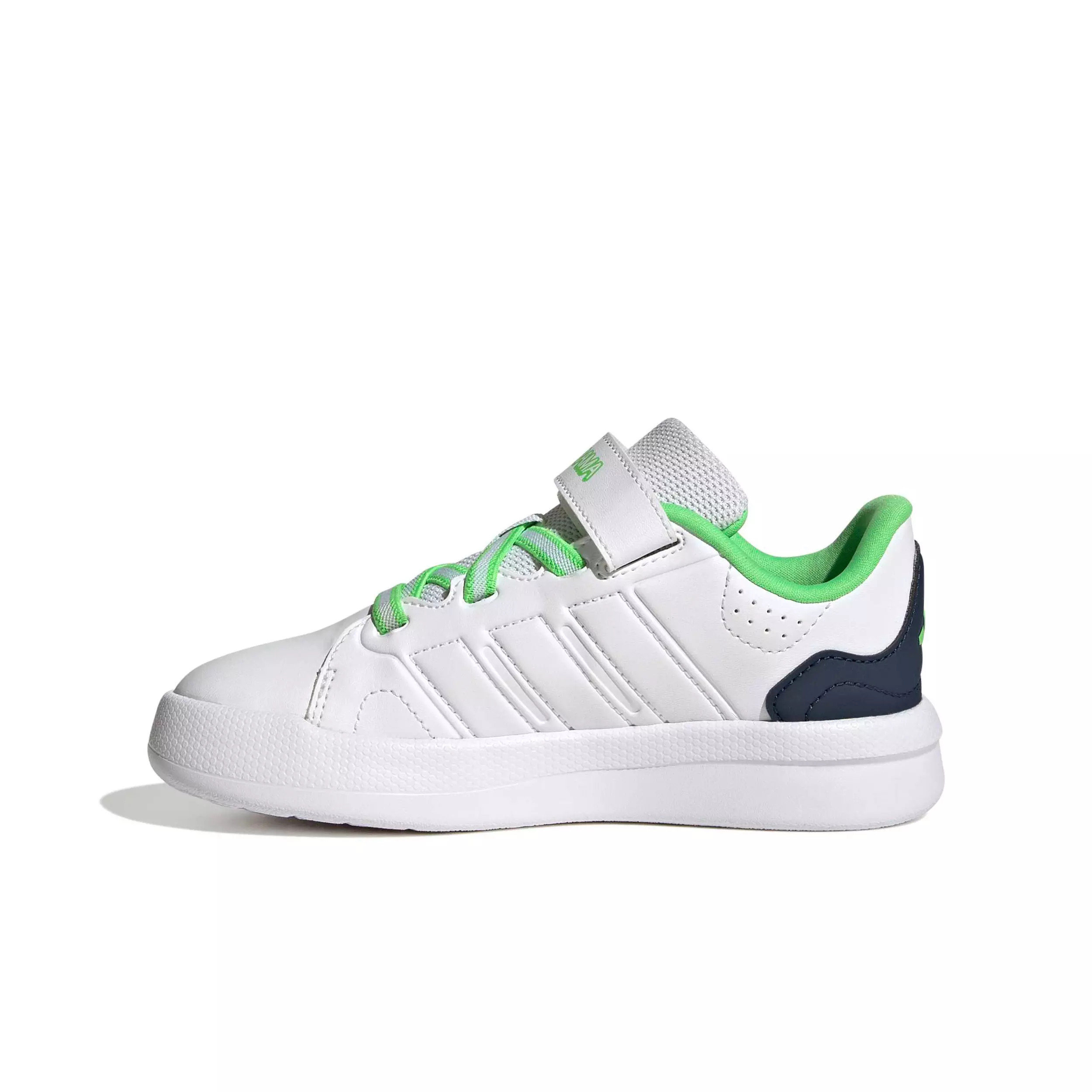 adidas Lightorama Court "Ftwr White/Night Indigo/Screaming Green" Preschool Boys' Shoe - WHITE/INDIGO/GREEN