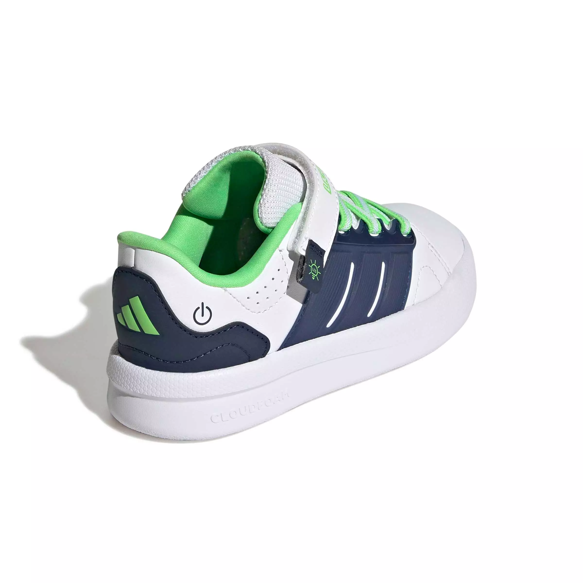 adidas Lightorama Court "Ftwr White/Night Indigo/Screaming Green" Preschool Boys' Shoe - WHITE/INDIGO/GREEN