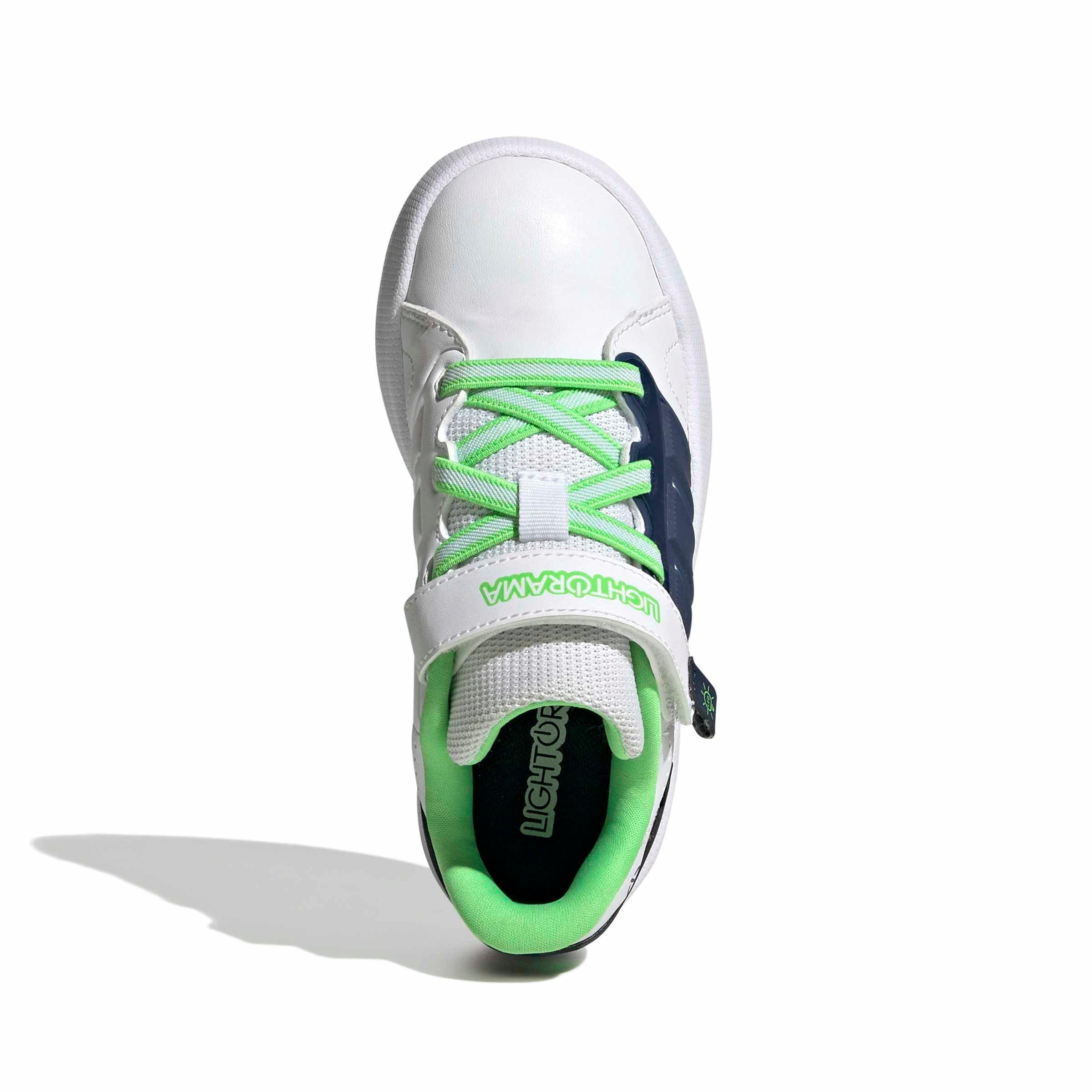 adidas Lightorama Court "Ftwr White/Night Indigo/Screaming Green" Preschool Boys' Shoe - WHITE/INDIGO/GREEN