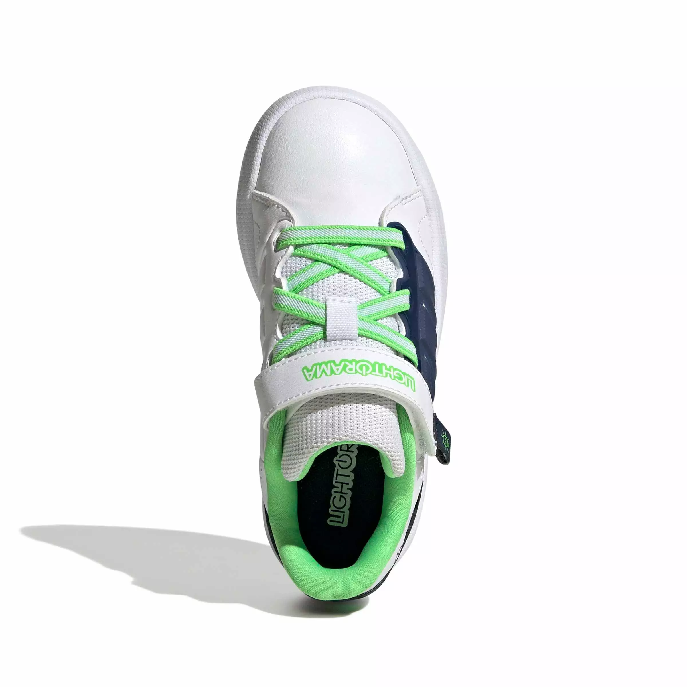adidas Lightorama Court "Ftwr White/Night Indigo/Screaming Green" Preschool Boys' Shoe - WHITE/INDIGO/GREEN
