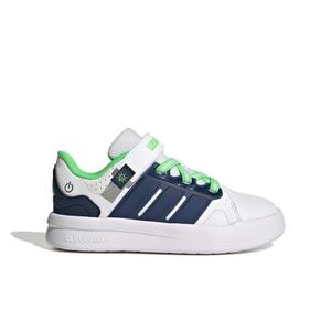 adidas Lightorama Court "Ftwr White/Night Indigo/Screaming Green" Preschool Boys' Shoe - WHITE/INDIGO/GREEN