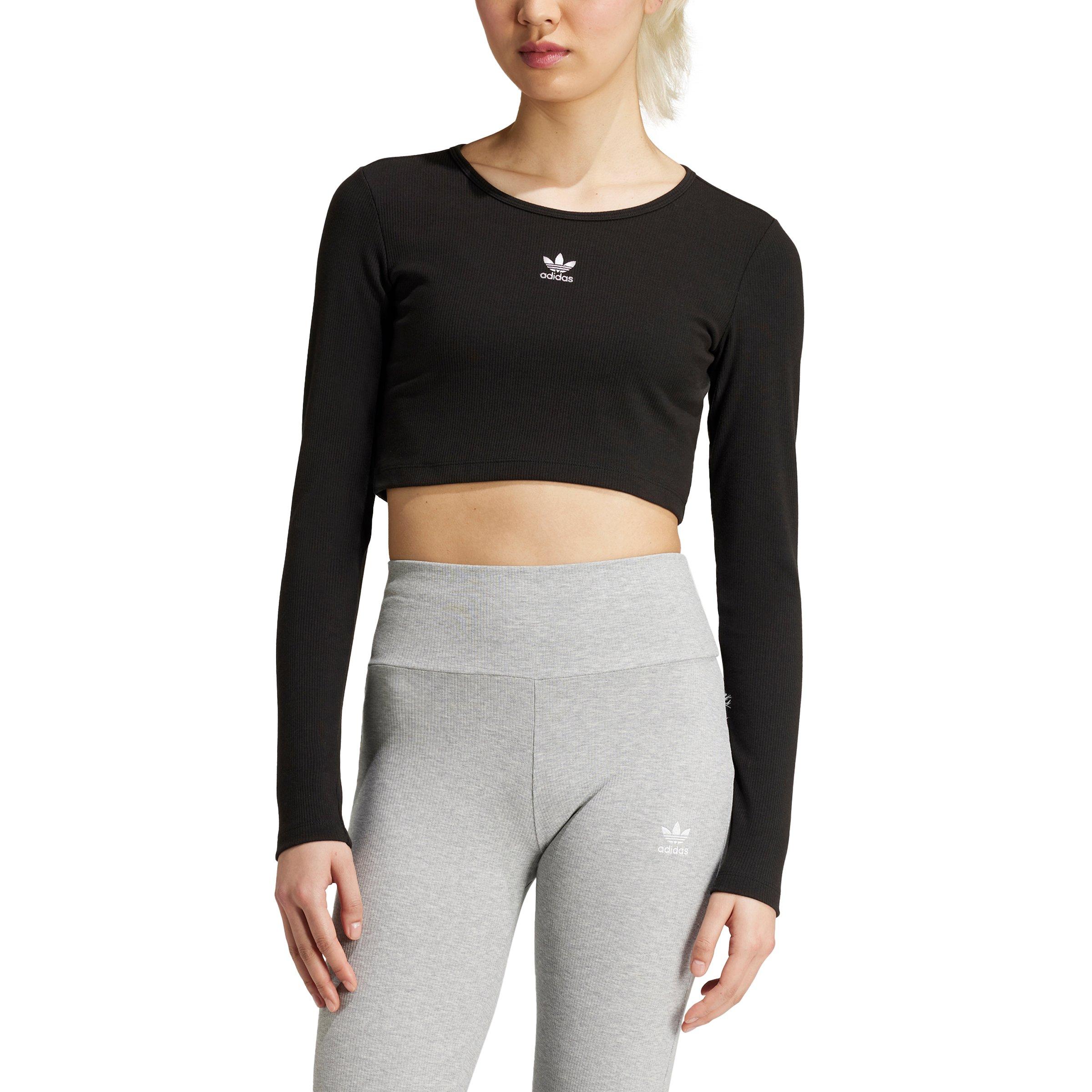 adidas Originals Women's Essentials Ribbed Crop Long Sleeve Long-Sleeve Top-Black - BLACK Thumbnail View 1