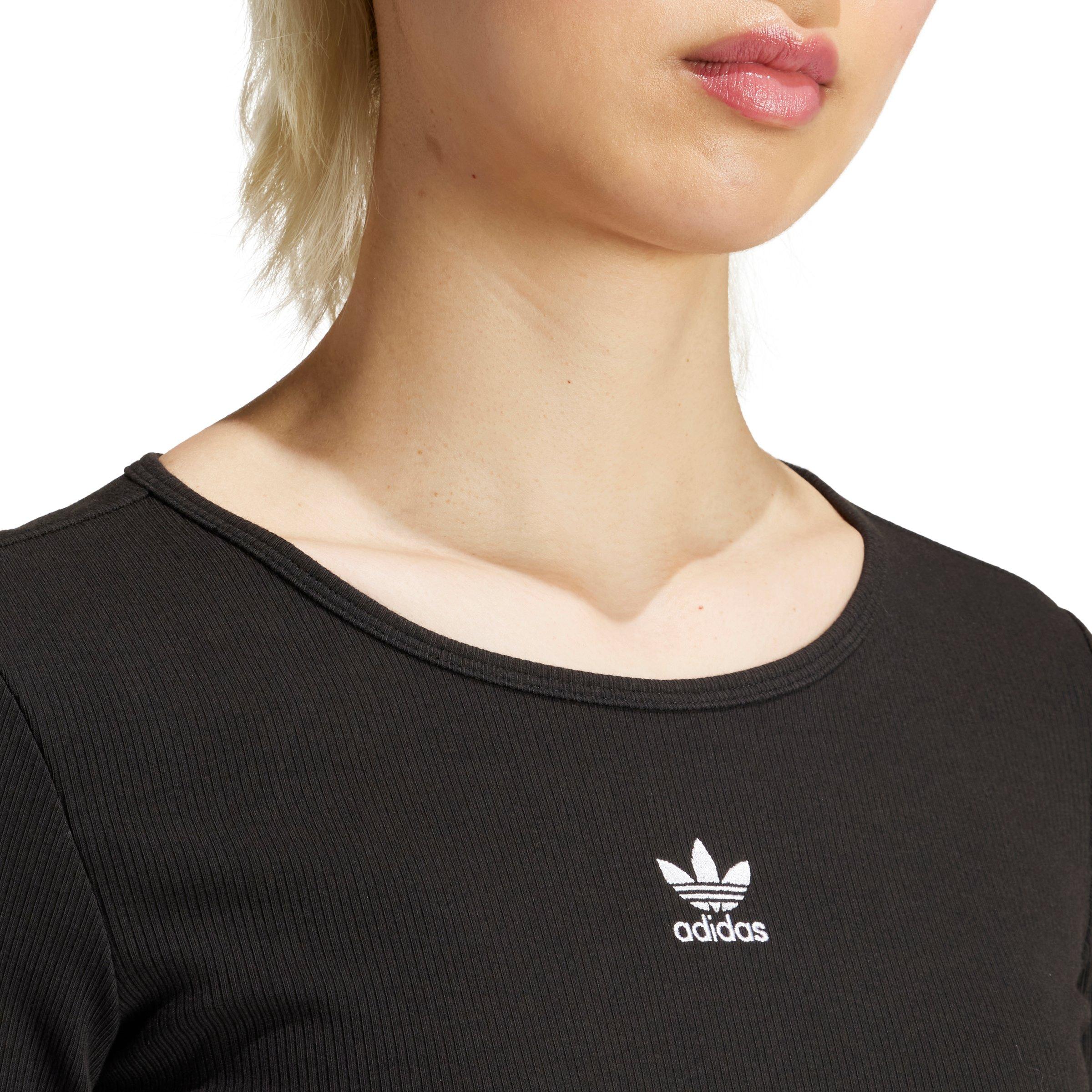 adidas Originals Women's Essentials Ribbed Crop Long Sleeve Long-Sleeve Top - Black - BLACK Thumbnail View 3