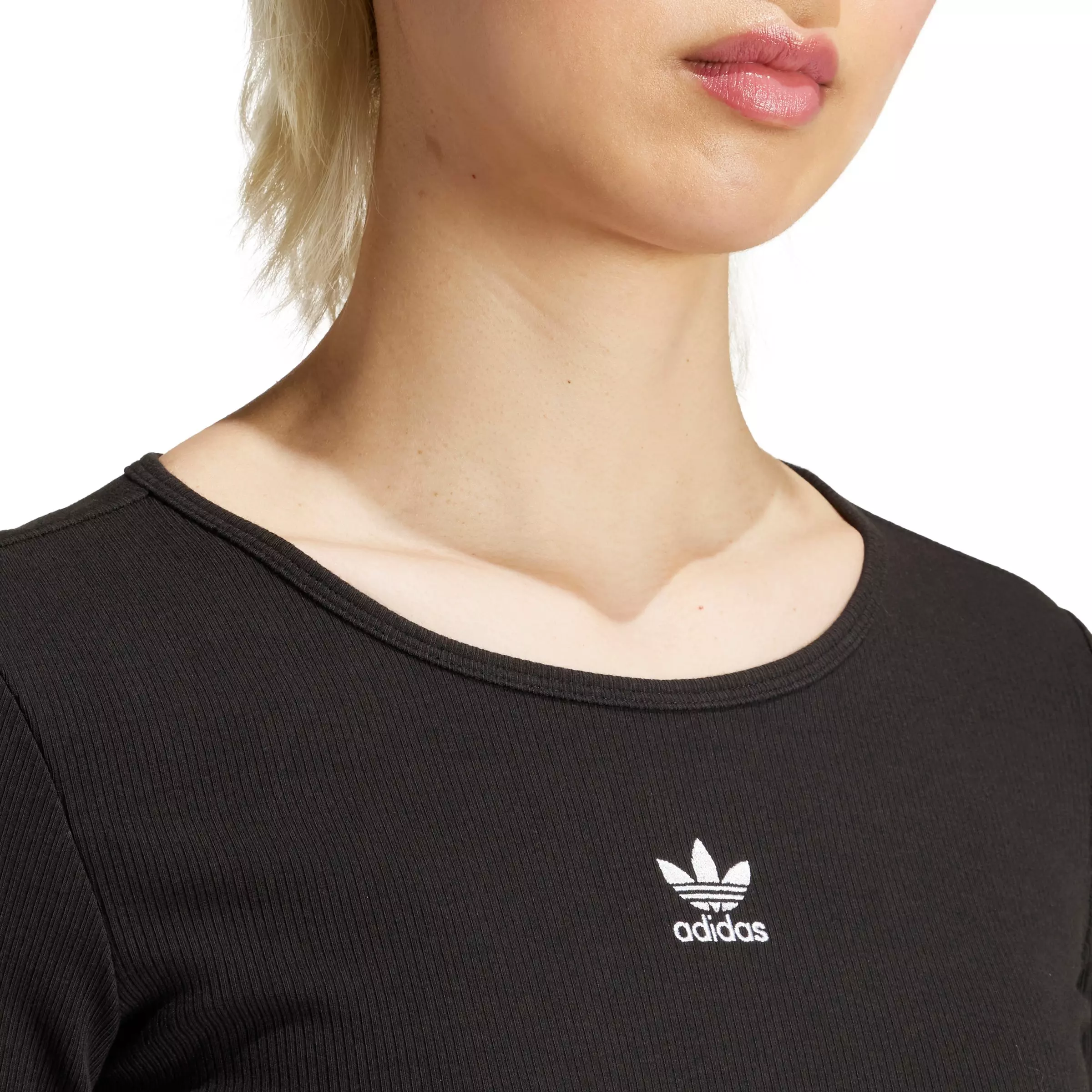 adidas Originals Women's Essentials Ribbed Crop Long Sleeve Long-Sleeve Top-Black - BLACK
