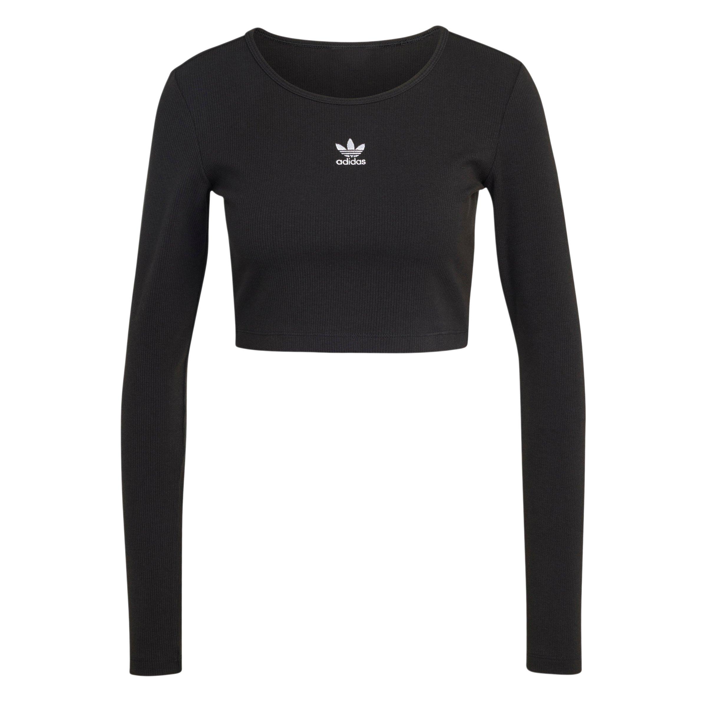 adidas Originals Women's Essentials Ribbed Crop Long Sleeve Long-Sleeve Top-Black - BLACK Thumbnail View 6