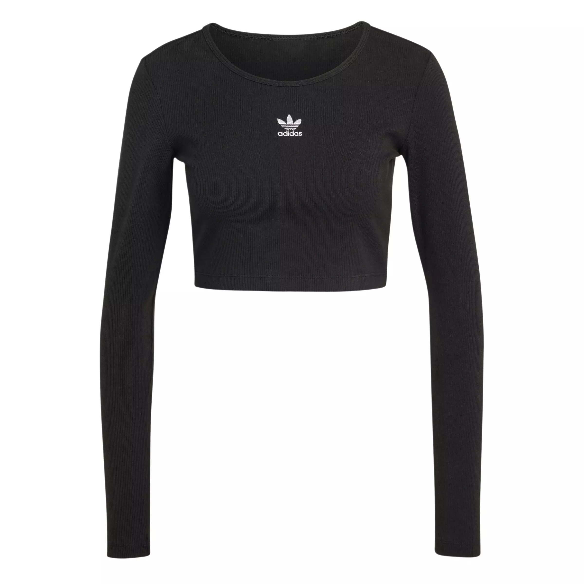 adidas Originals Women's Essentials Ribbed Crop Long Sleeve Long-Sleeve Top-Black - BLACK