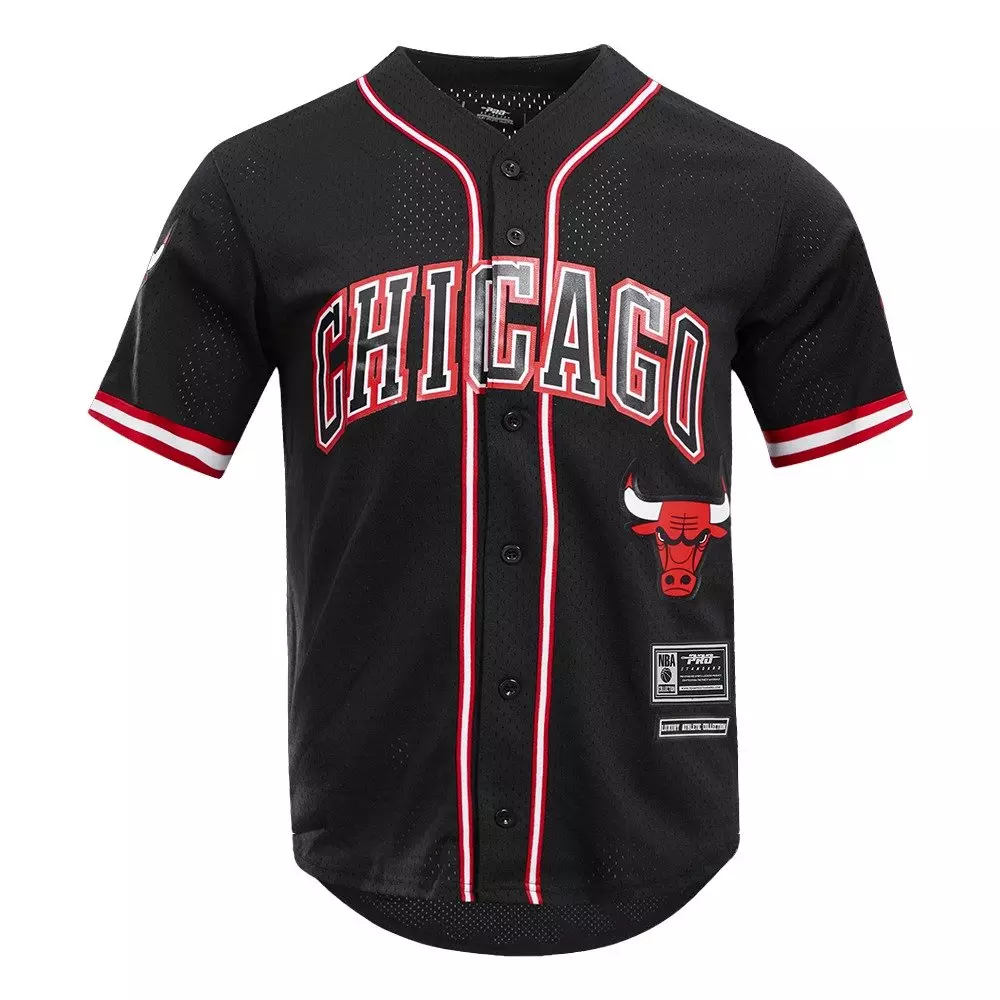 Pro Standard Men's NBA Chicago Bulls Logo Mesh Button Up Jersey -Black - BLACK