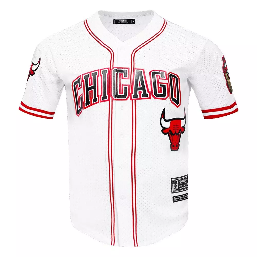 Pro Standard Men's NBA Chicago Bulls Logo Mesh Button Up Jersey -White - WHITE