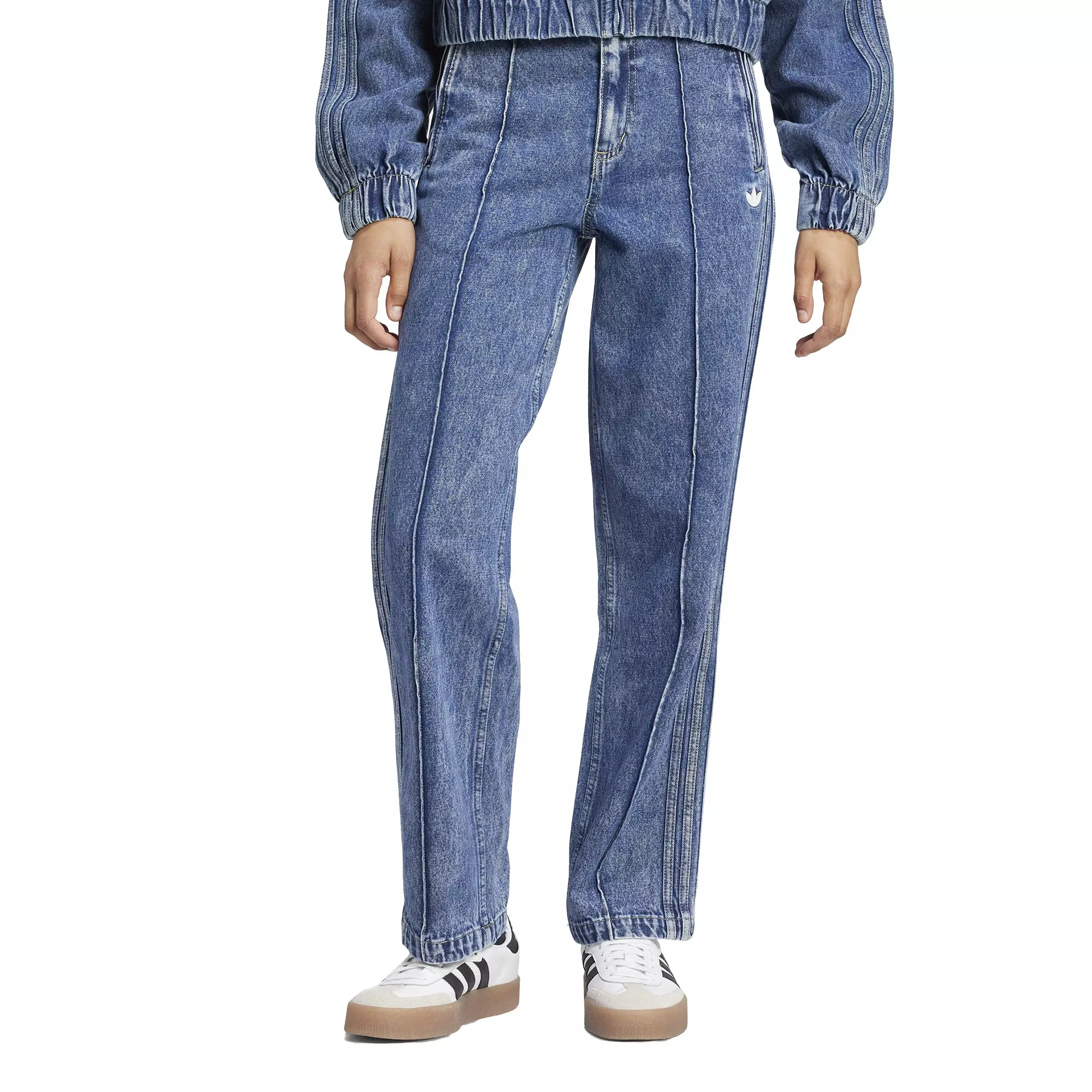 adidas Originals Women's Premium Essentials Denim Straight Leg Pants -Blue - BLUE