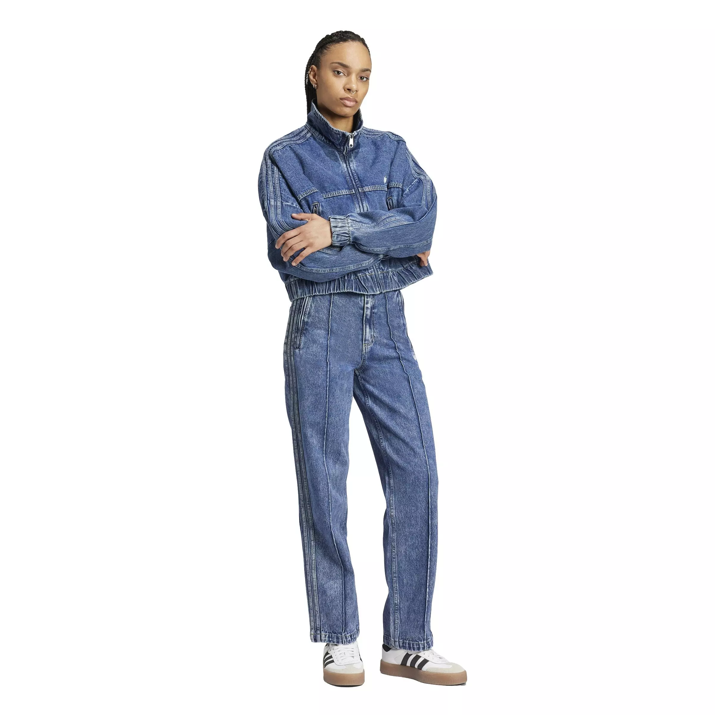 adidas Originals Women's Premium Essentials Denim Straight Leg Pants -Blue