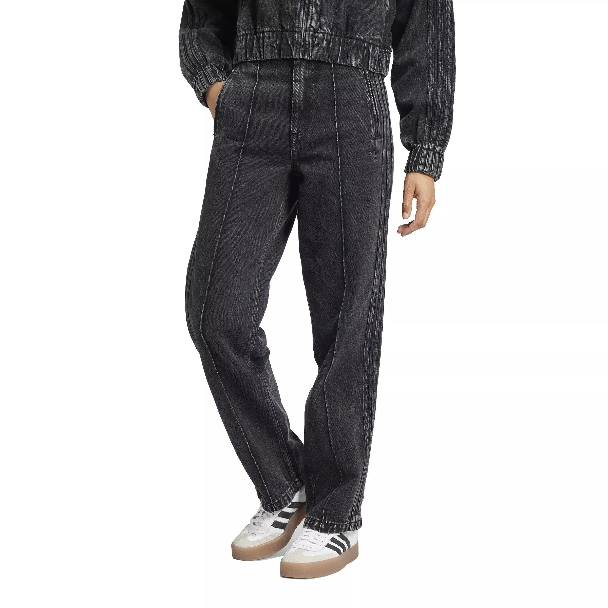 adidas Originals Women's Premium Essentials Denim Straight Leg Pants-Black - BLACK