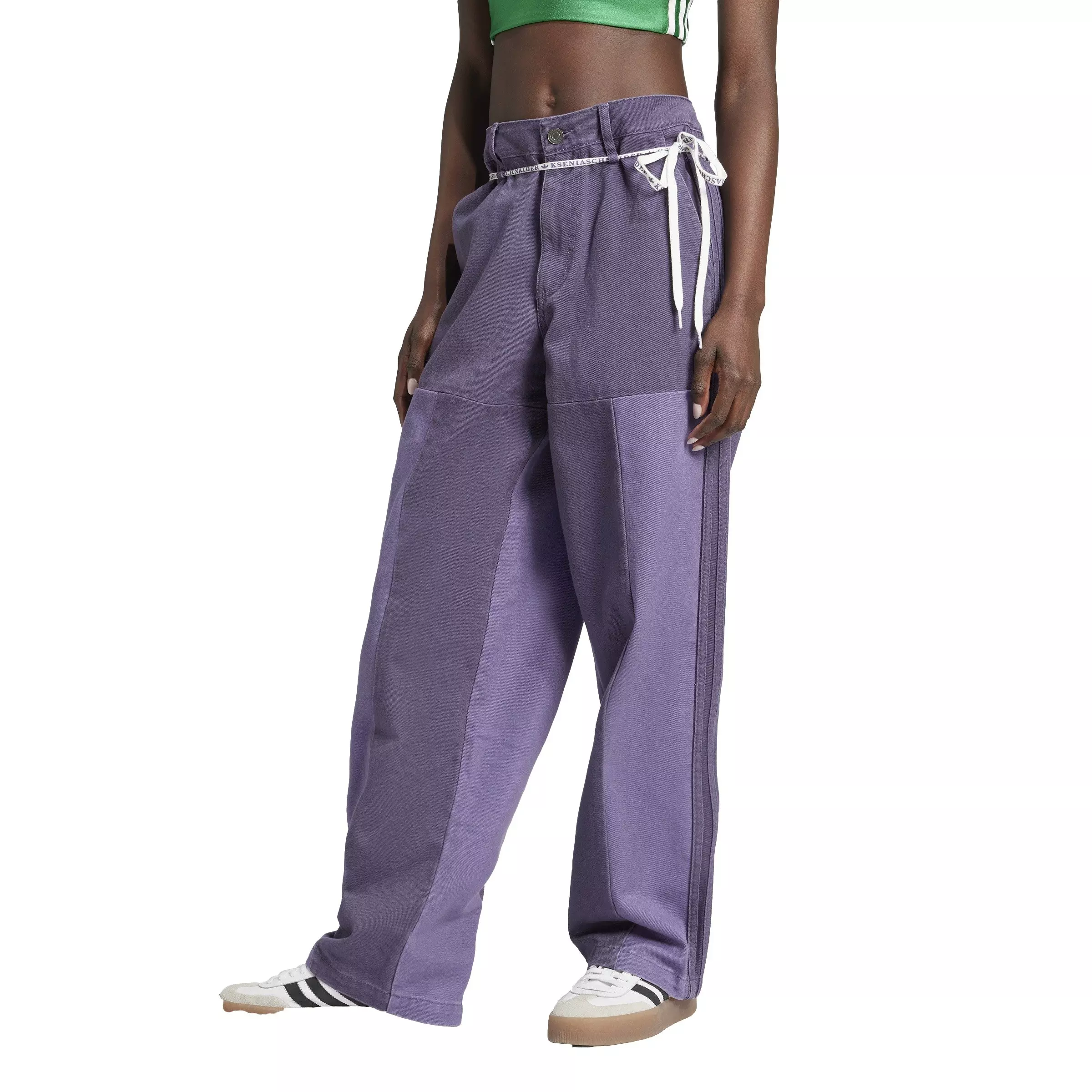 adidas Originals Women's KSENIASCHNAIDER Patchwork Straight Leg Jeans -Purple - PURPLE