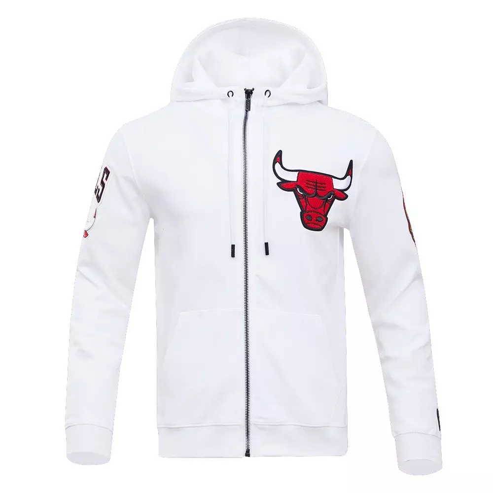 Pro Standard Men's NBA Chicago Bulls Classic Chenille FZ PO Jacket -White - WHITE