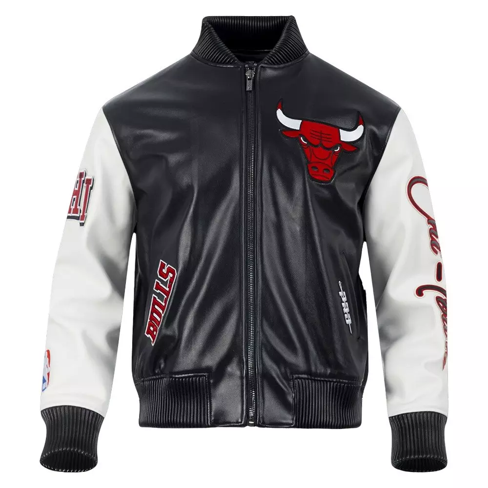 Pro Standard Men's NBA Chicago Bulls City Signature Leather Varsity Jacket -Black/White - BLACK/WHITE