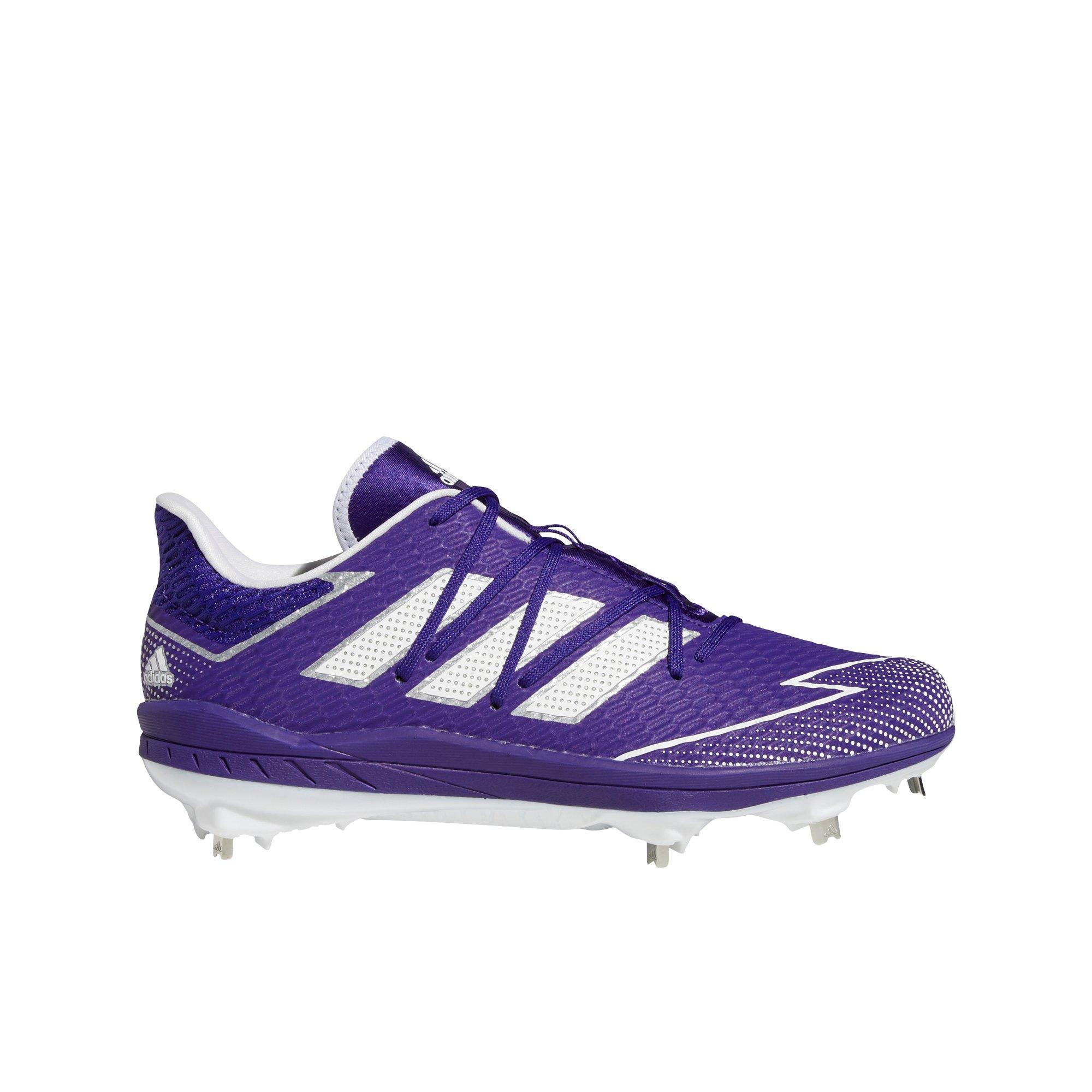 purple and white baseball cleats