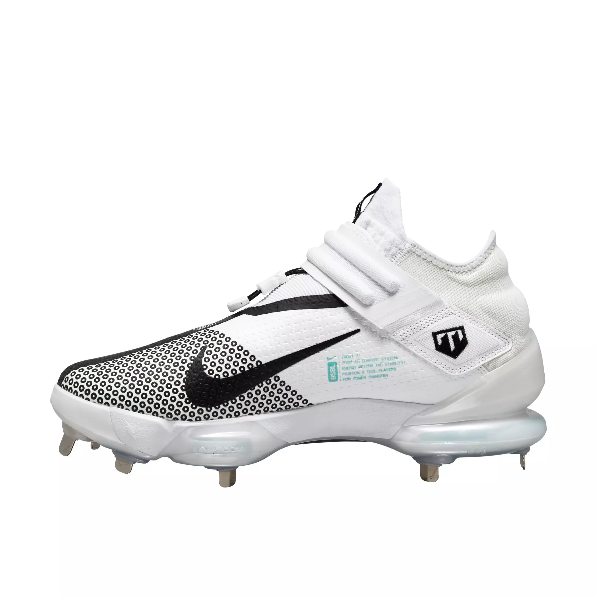 Nike Force Zoom Trout 7 "White/Black/Dynamic Turquoise/Pure Platinum" Men's Baseball Cleat - WHITE