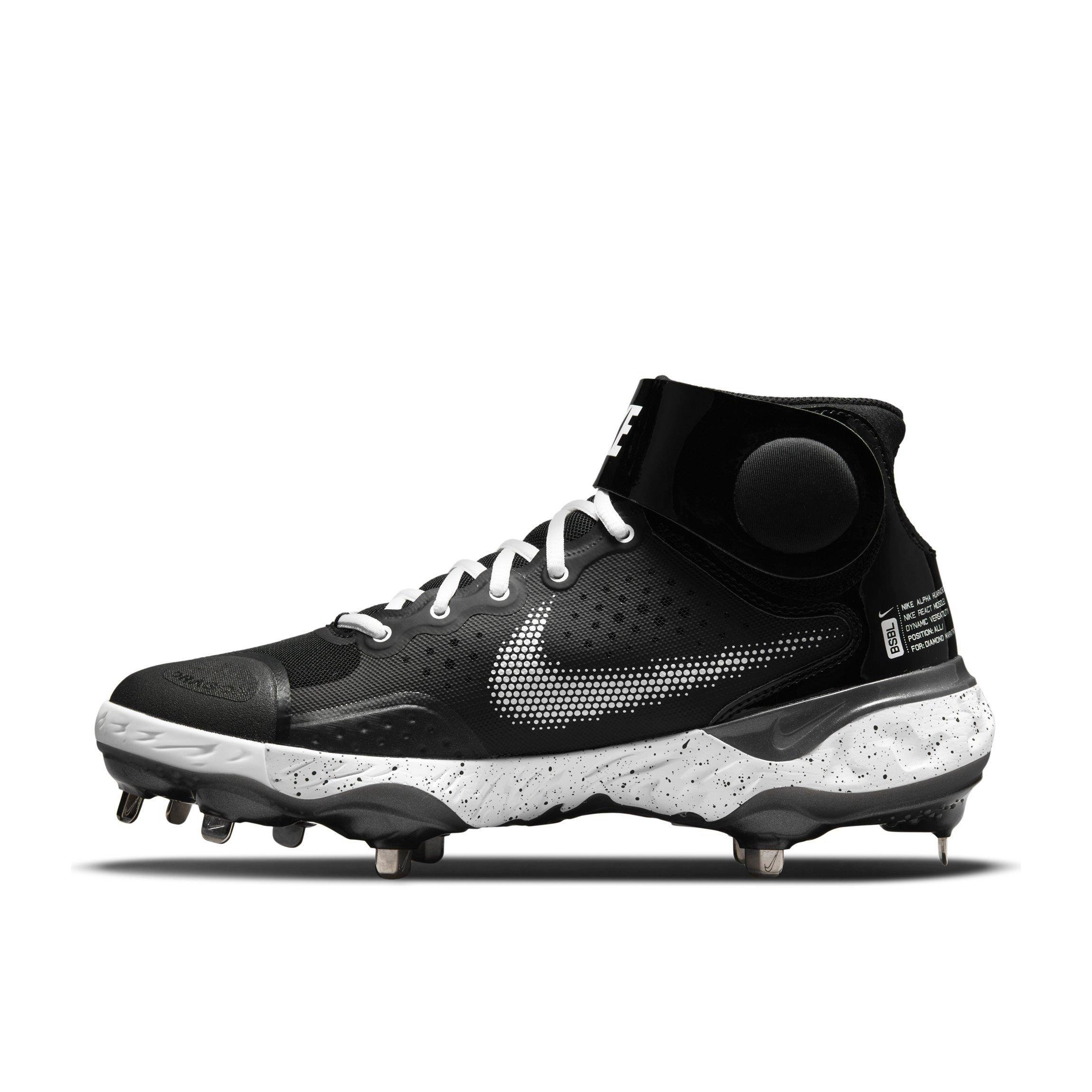 Nike Alpha Huarache Elite 3 Mid "Black/White/Metallic Dark Grey" Men's Baseball Cleat - BLACK Thumbnail View 2