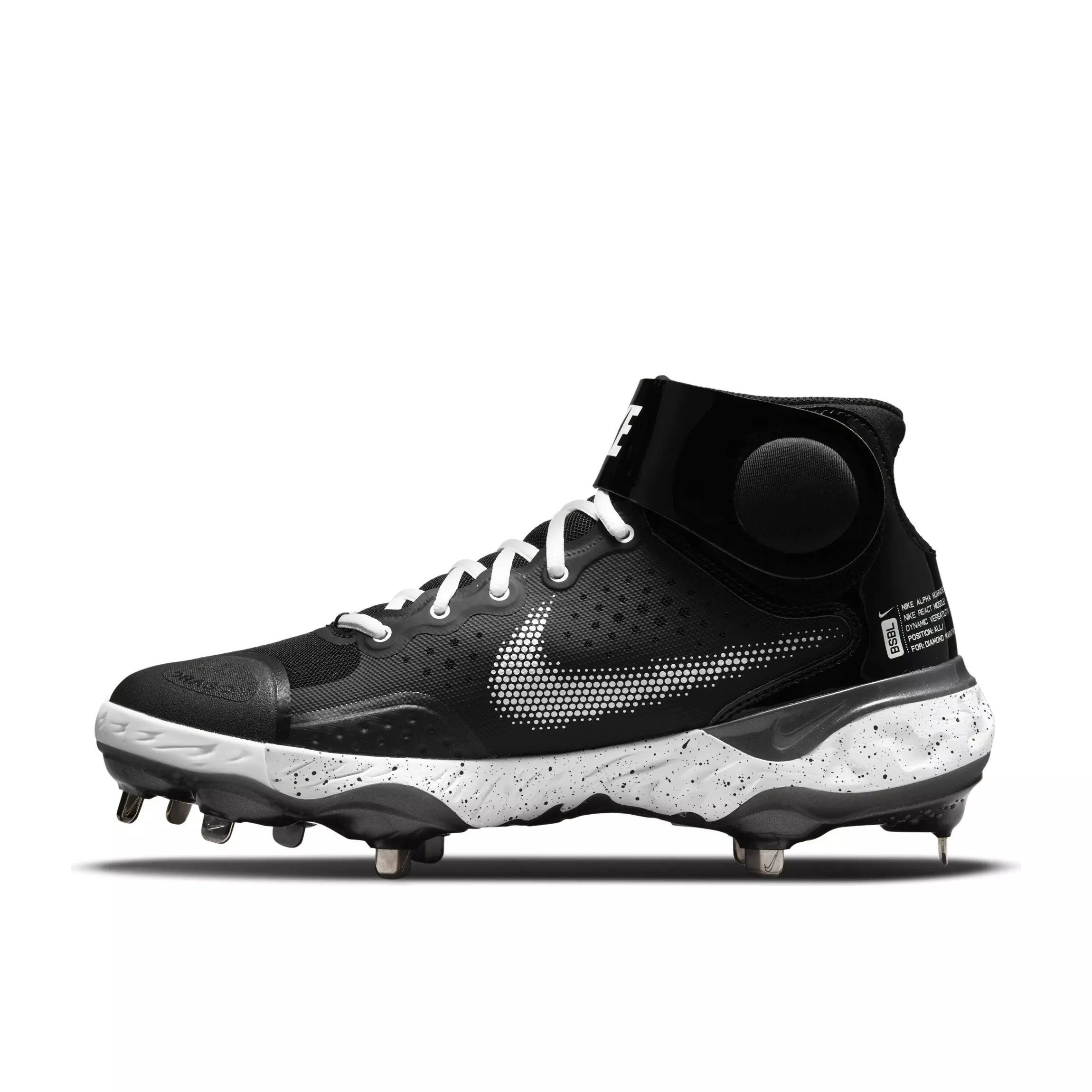 Nike Alpha Huarache Elite 3 Mid "Black/White/Metallic Dark Grey" Men's Baseball Cleat - BLACK
