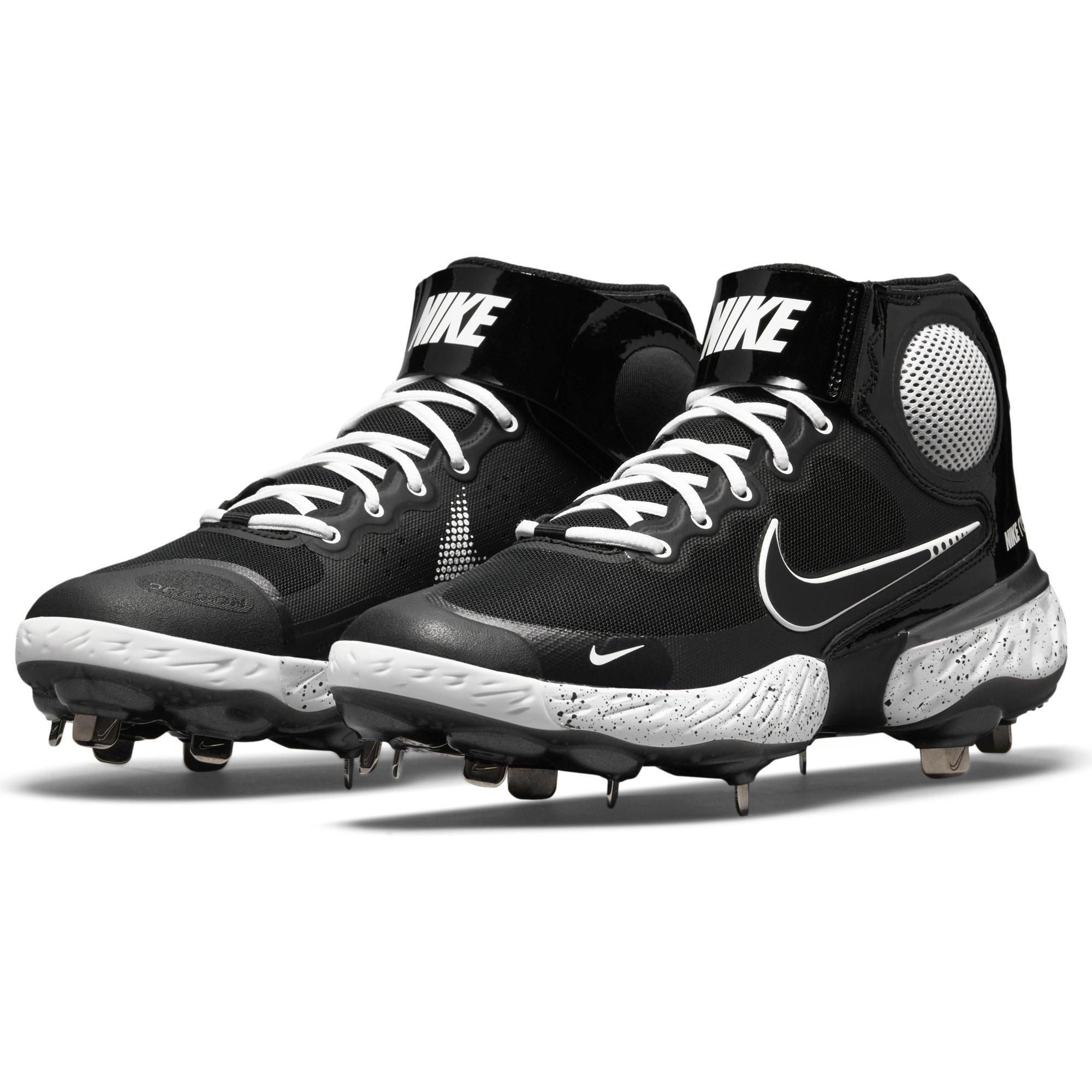 Nike Alpha Huarache Elite 3 Mid "Black/White/Metallic Dark Grey" Men's Baseball Cleat - BLACK Thumbnail View 3