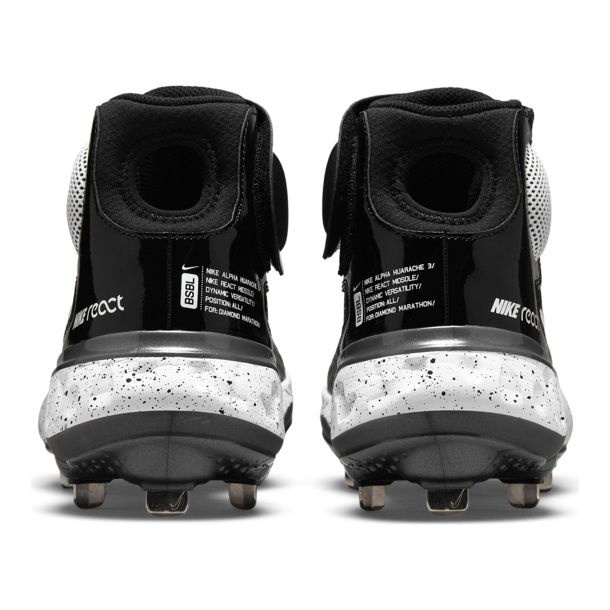 Nike Alpha Huarache Elite 3 Mid "Black/White/Metallic Dark Grey" Men's Baseball Cleat - BLACK Thumbnail View 5
