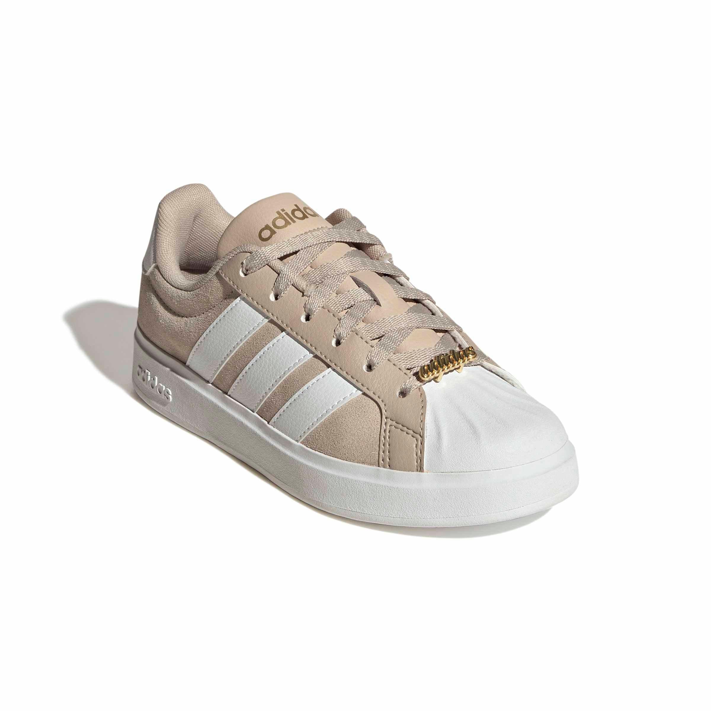 adidas Streettalk "Wonder Beige/Ftwr White/Gold Metallic" Grade School Girls' Shoe - BEIGE/WHITE/GOLD