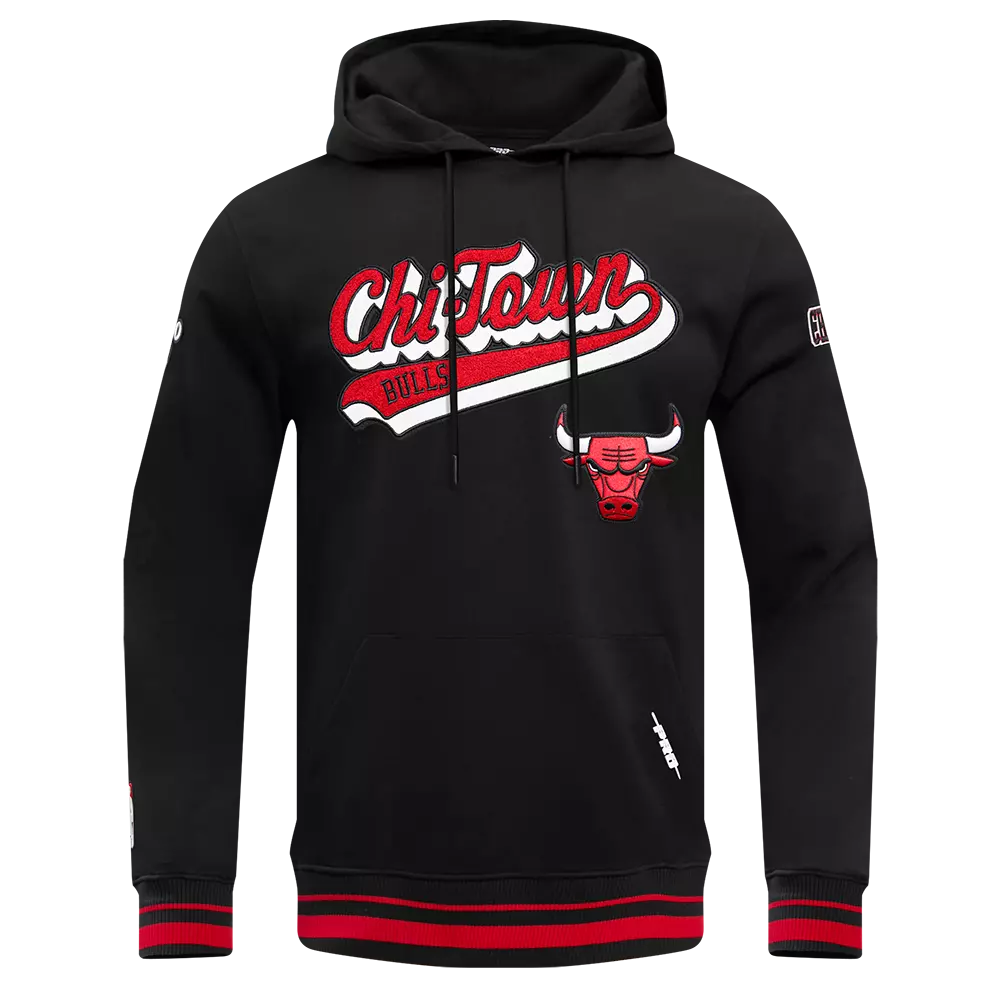 Pro Standard Men's NBA​ Chicago Bulls Script Tail​ Rib Fleece Pullover Hoodie -Black/Red - BLACK/RED