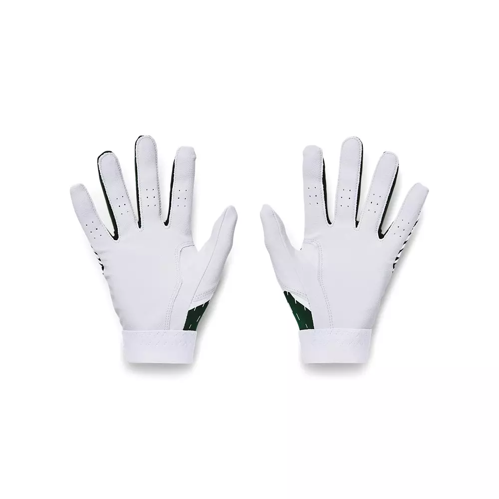 Under Armour Boys' Clean Up Batting Gloves -White/Green - WHITE/GREEN