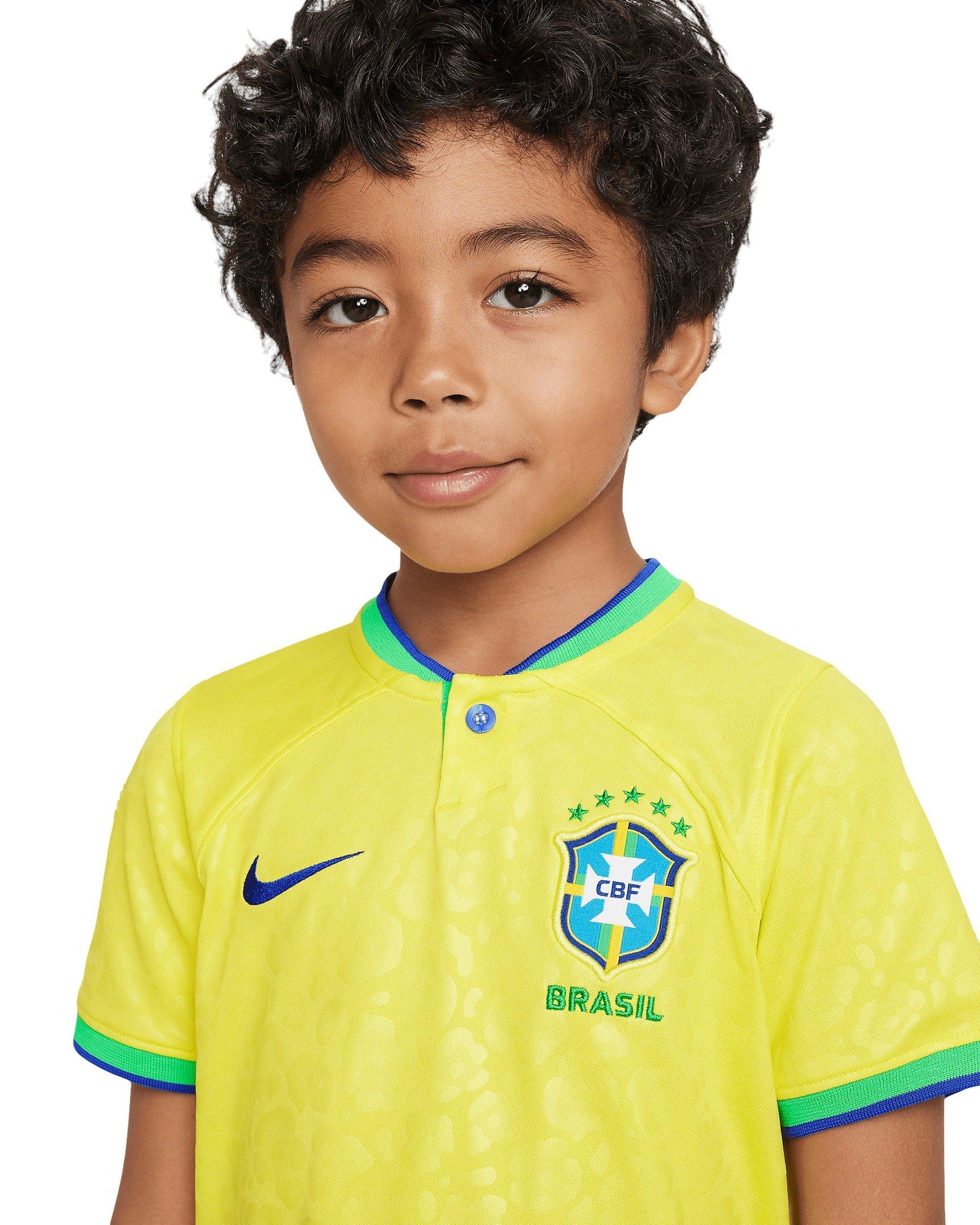 Nike Big Kids' Dri-FIT Brazil 2022/23 Home Soccer Kit - YELLOW Thumbnail View 3
