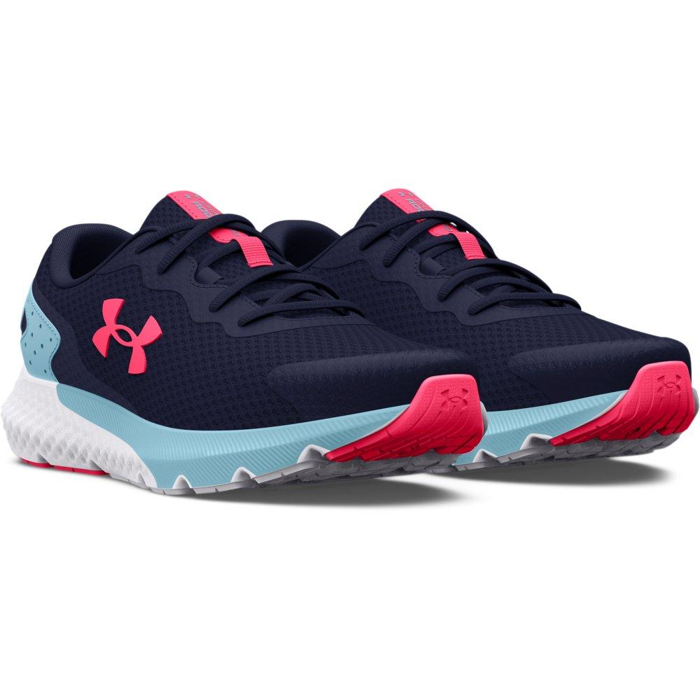 Under Armour Charged Rogue 3 "Midnight Navy/Blizzard" Grade School Girls' Running Shoe - NAVY/BLIZZARD Thumbnail View 3