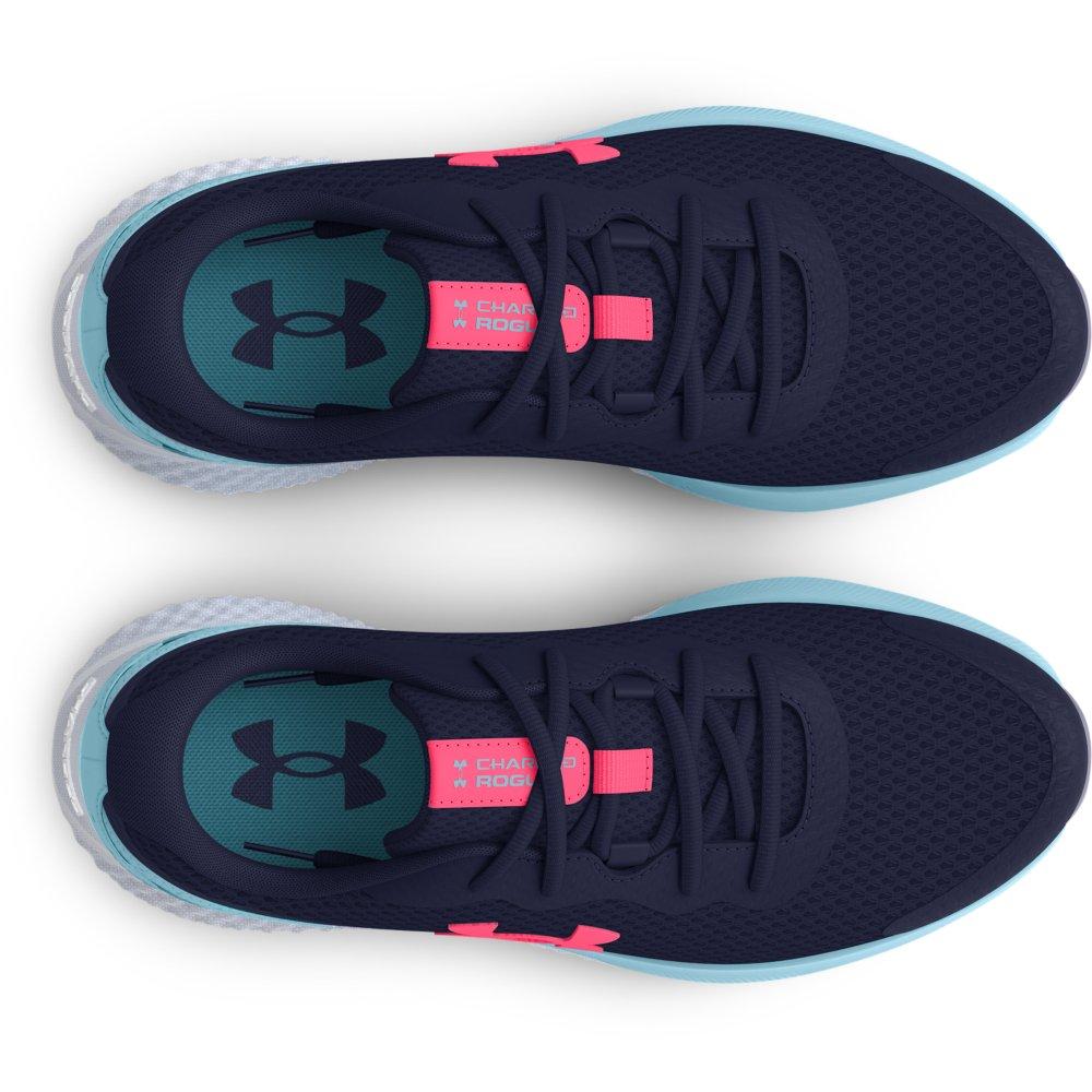 Under Armour Charged Rogue 3 "Midnight Navy/Blizzard" Grade School Girls' Running Shoe - NAVY/BLIZZARD Thumbnail View 4