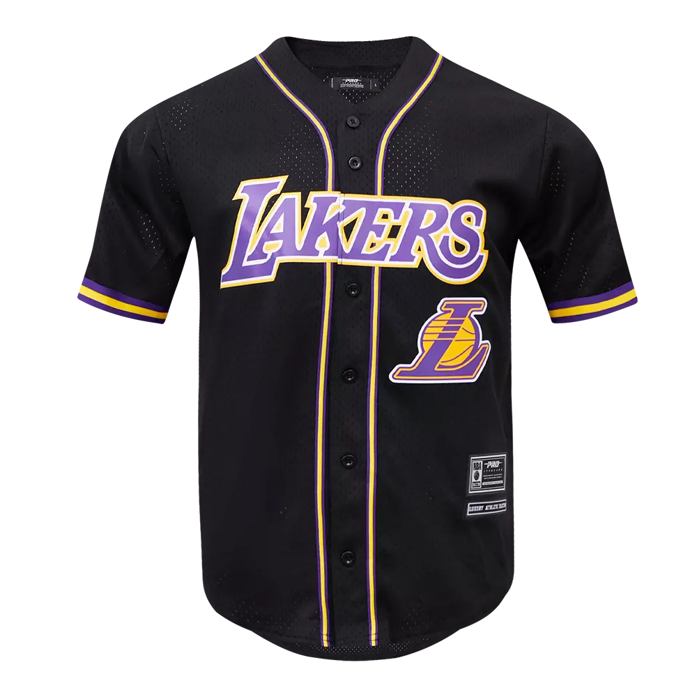 Pro Standard Men's NBA Los Angeles Laker Logo Mesh Button Down Jersey -Black​ - BLACK