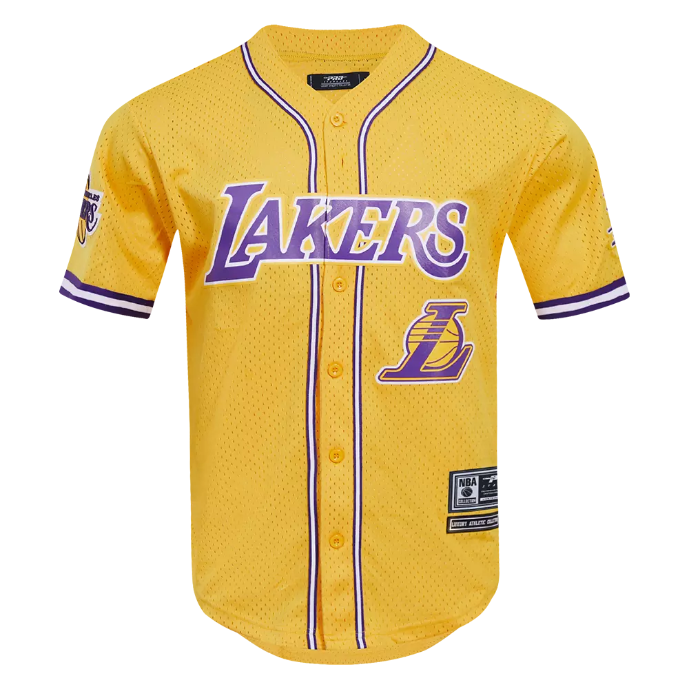 Pro Standard Men's NBA Los Angeles Laker Logo Mesh Button Down Jersey -Yellow - YELLOW