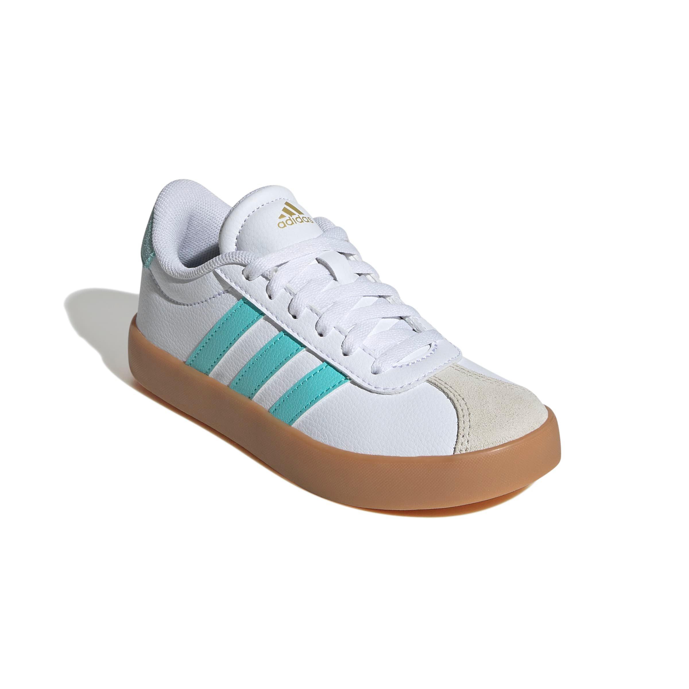 adidas VL Court 3.0 "Ftwr White/Flash Aqua/Alumina" Grade School Girls' Shoe - WHITE/AQUA/ALUMINA