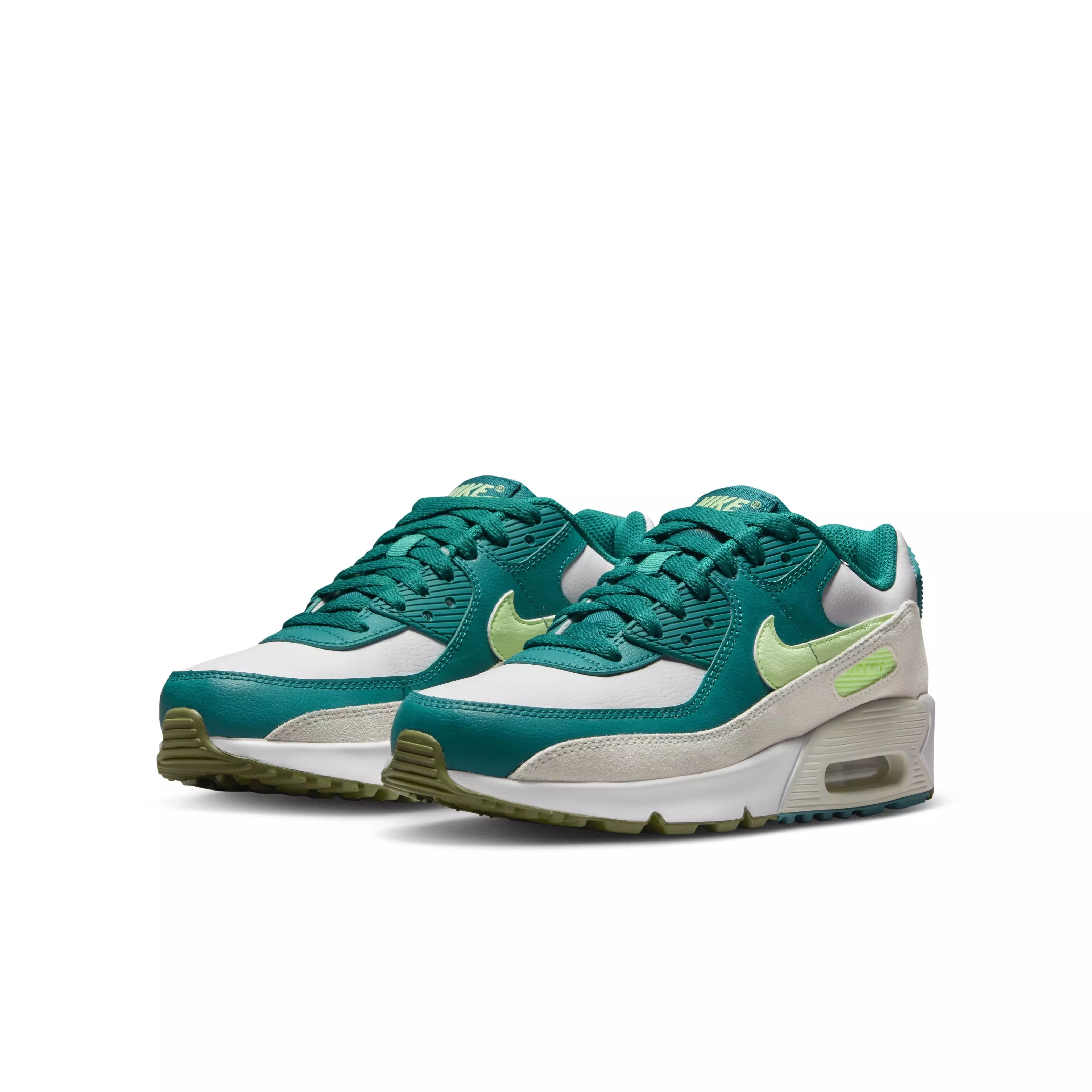 Nike Air Max 90 LTR "White/Barely Volt/Bright Spruce/Phantom" Grade School Boys' Shoe - WHITE/VOLT/SPRUCE/PHANTOM