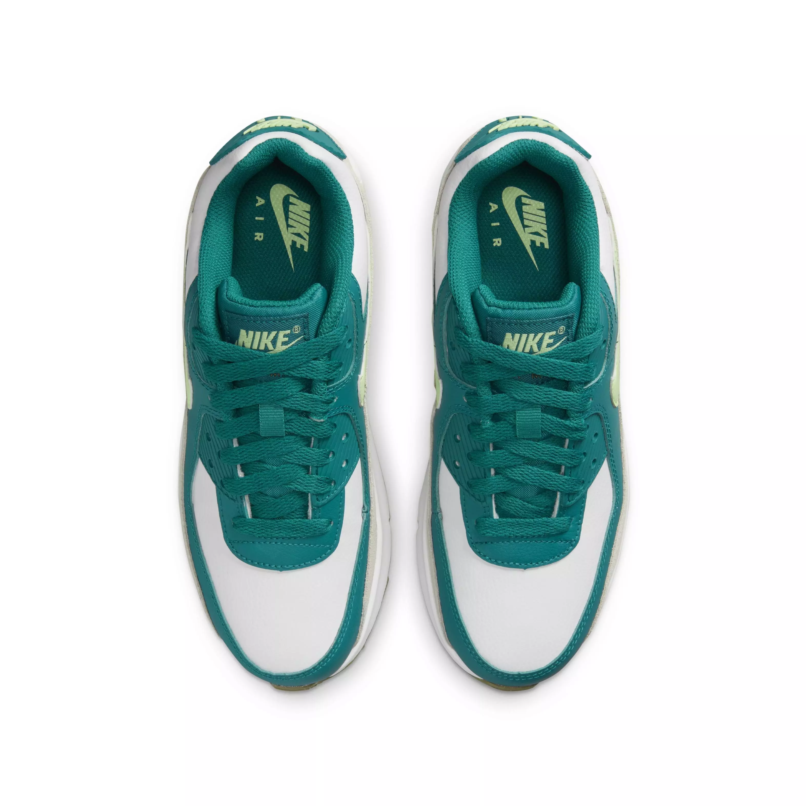 Nike Air Max 90 LTR "White/Barely Volt/Bright Spruce/Phantom" Grade School Boys' Shoe - WHITE/VOLT/SPRUCE/PHANTOM