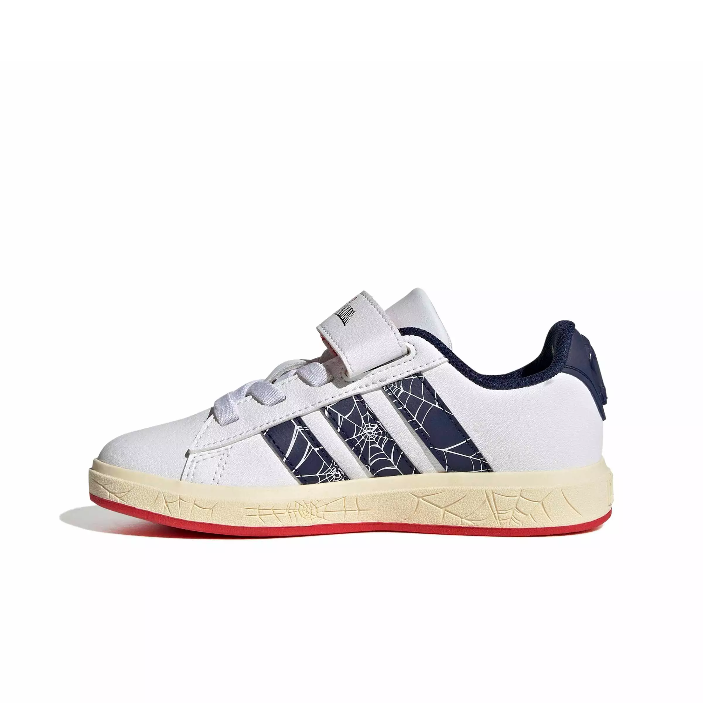 adidas Marvel Spider-Man Grand Court "Ftwr White/Dark Blue/Warm Vanilla" Grade School Boys' Shoe - WHITE/DK BLUE/VANILLA