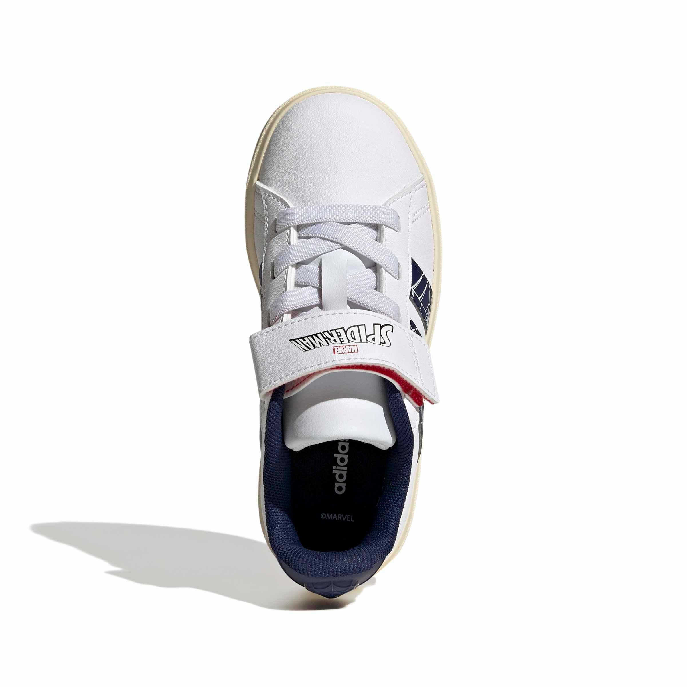 adidas Marvel Spider-Man Grand Court "Ftwr White/Dark Blue/Warm Vanilla" Grade School Boys' Shoe - WHITE/DK BLUE/VANILLA