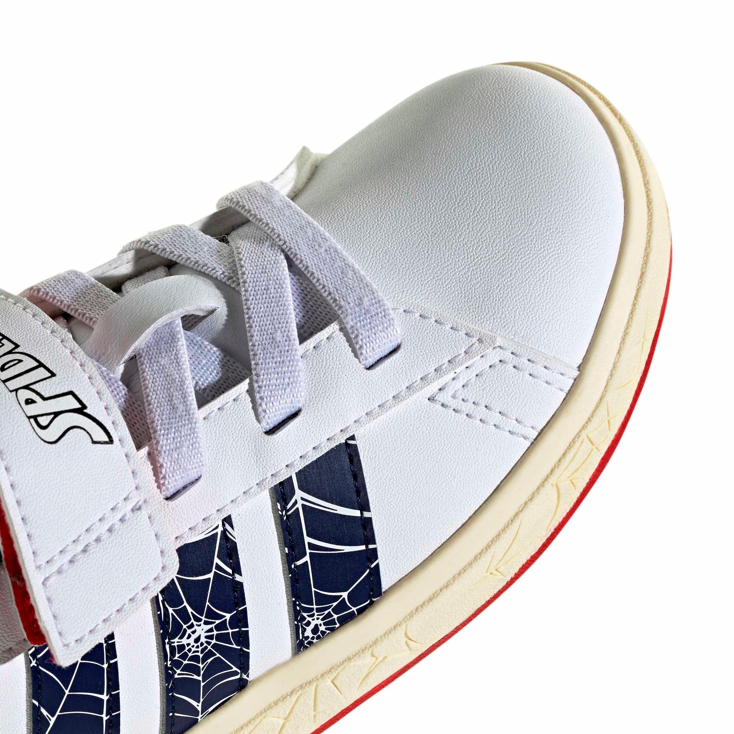 adidas Marvel Spider-Man Grand Court "Ftwr White/Dark Blue/Warm Vanilla" Grade School Boys' Shoe - WHITE/DK BLUE/VANILLA