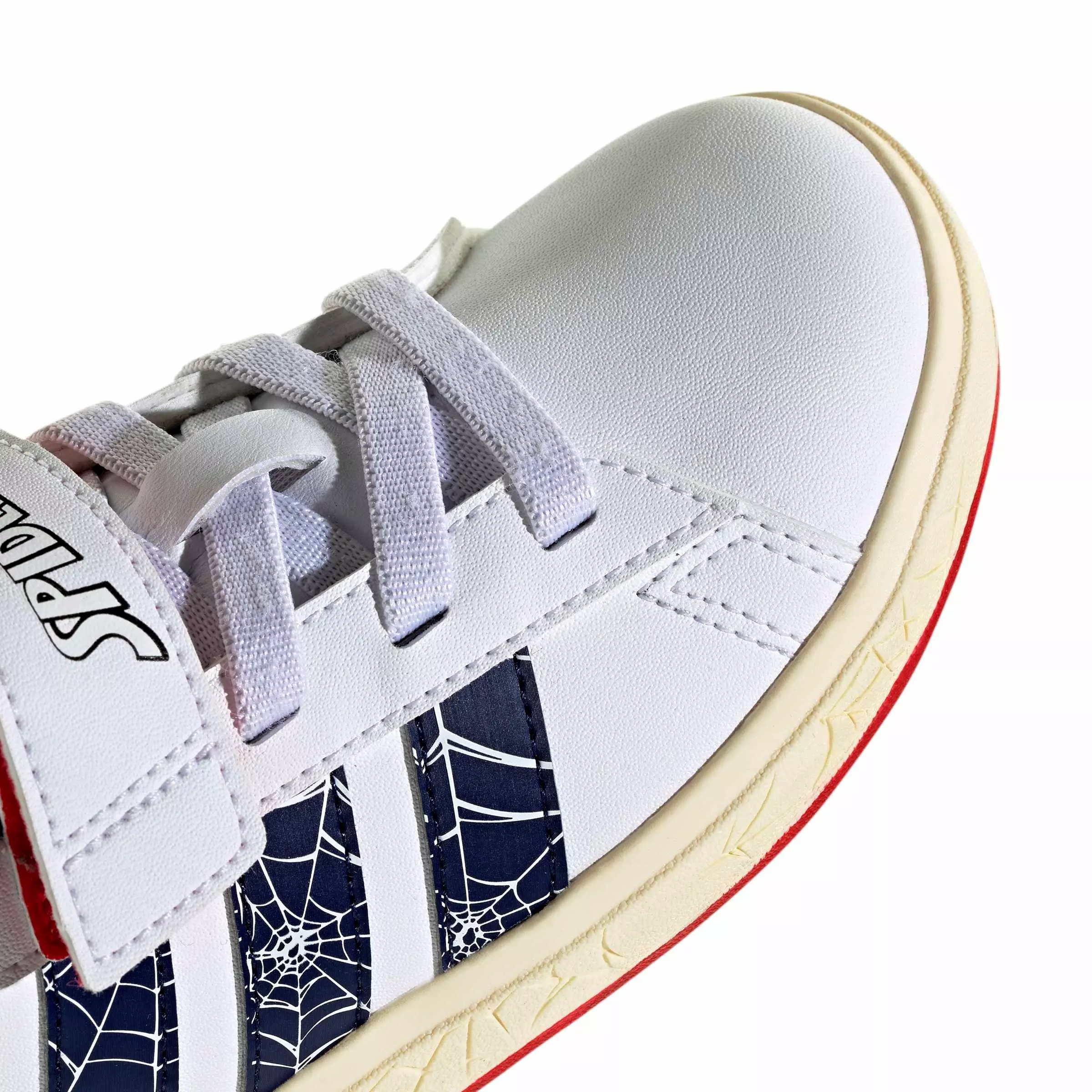 adidas Marvel Spider-Man Grand Court "Ftwr White/Dark Blue/Warm Vanilla" Grade School Boys' Shoe - WHITE/DK BLUE/VANILLA