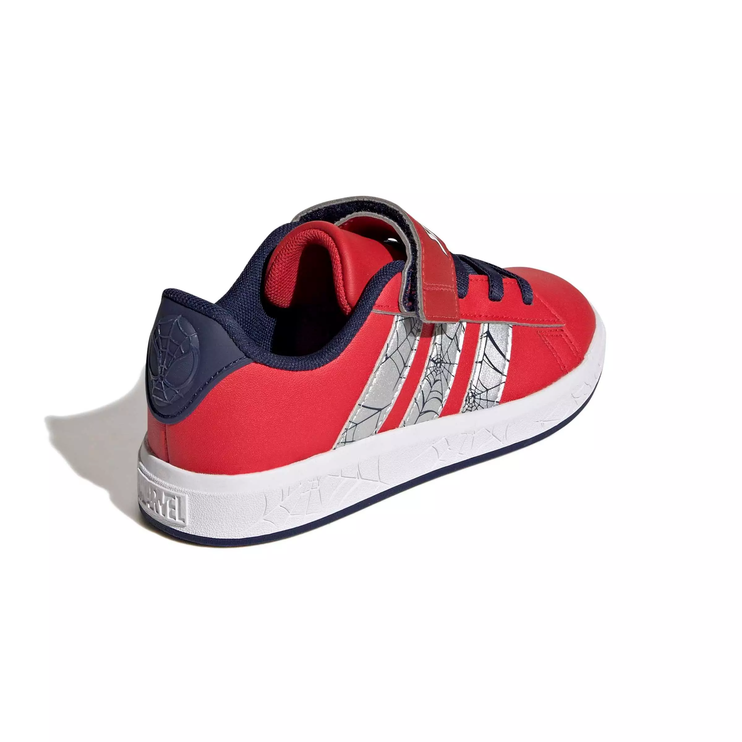 adidas Marvel Spider-Man Grand Court "Pure Ruby/Silver Metallic/Dark Blue" Grade School Boys' Shoe - RUBY/SILVER/DK BLUE