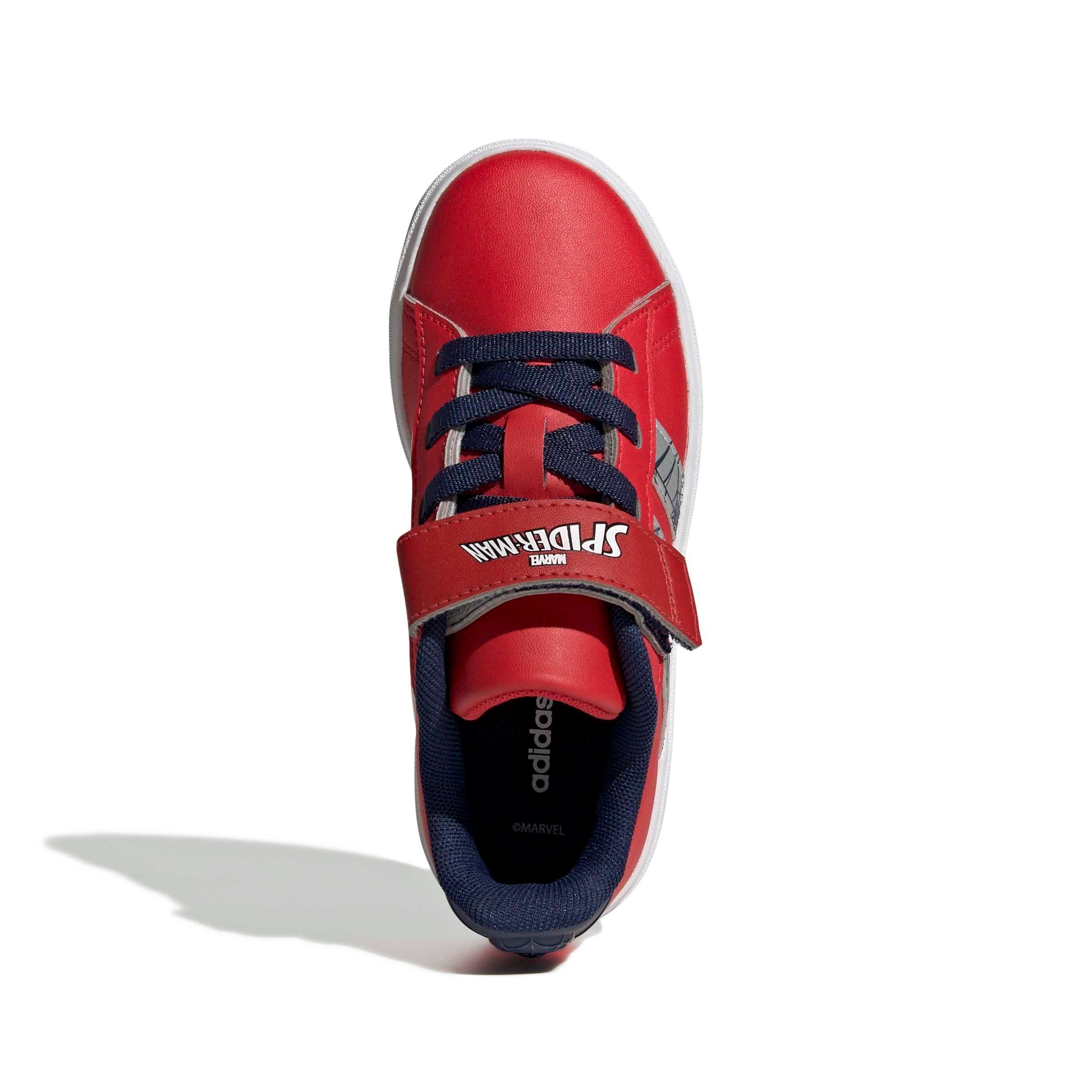 adidas Marvel Spider-Man Grand Court "Pure Ruby/Silver Metallic/Dark Blue" Grade School Boys' Shoe - RUBY/SILVER/DK BLUE