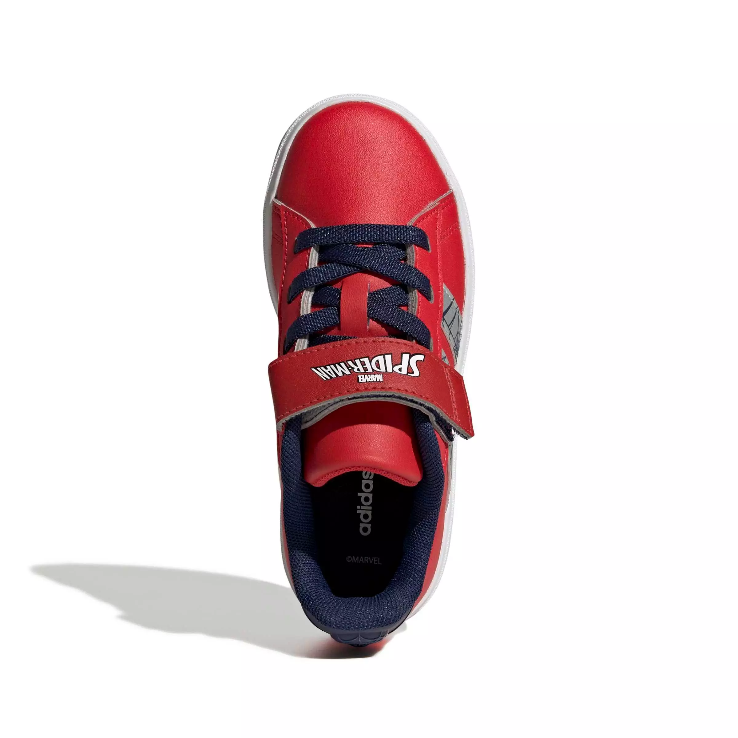 adidas Marvel Spider-Man Grand Court "Pure Ruby/Silver Metallic/Dark Blue" Grade School Boys' Shoe - RUBY/SILVER/DK BLUE