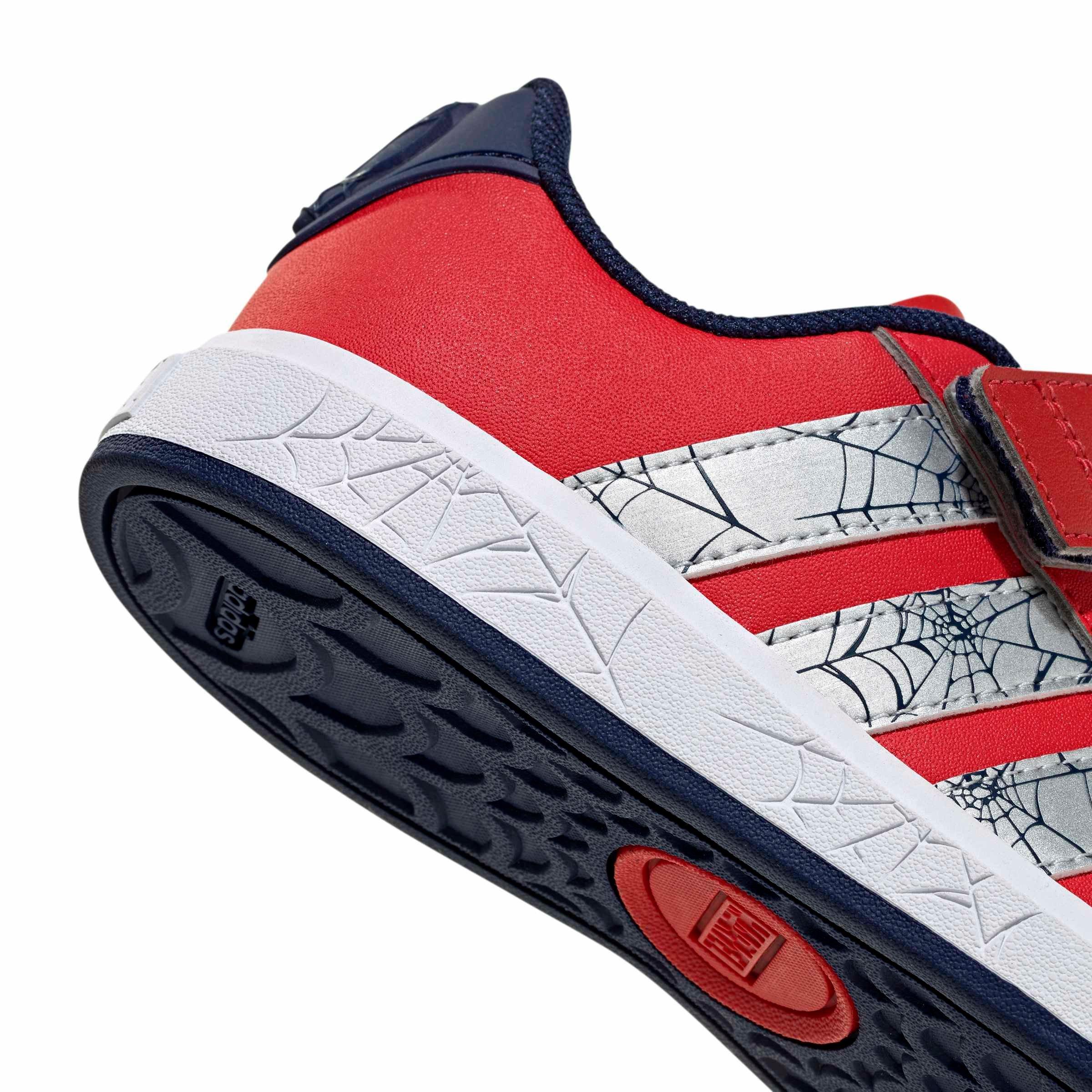 adidas Marvel Spider-Man Grand Court "Pure Ruby/Silver Metallic/Dark Blue" Grade School Boys' Shoe - RUBY/SILVER/DK BLUE