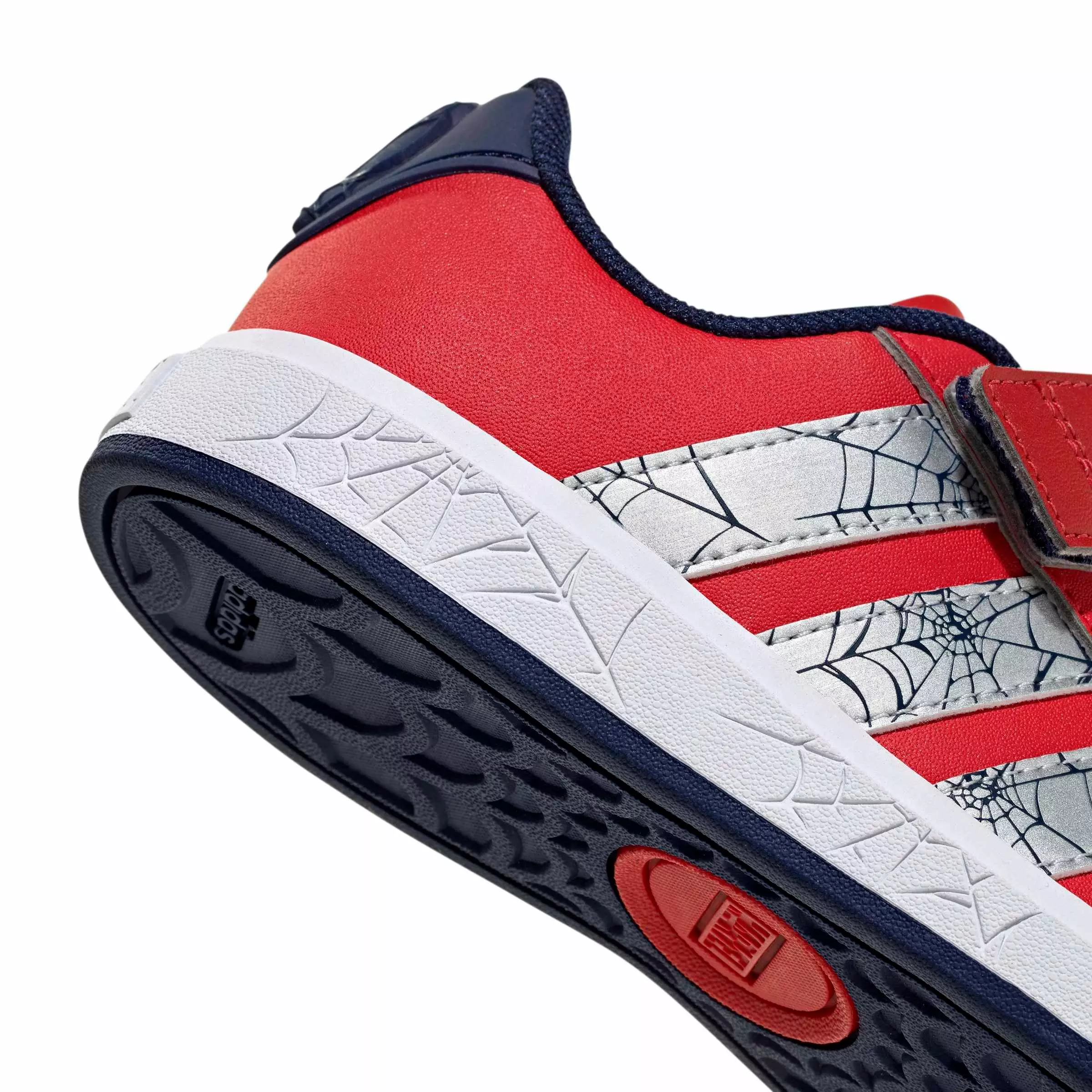 adidas Marvel Spider-Man Grand Court "Pure Ruby/Silver Metallic/Dark Blue" Grade School Boys' Shoe - RUBY/SILVER/DK BLUE