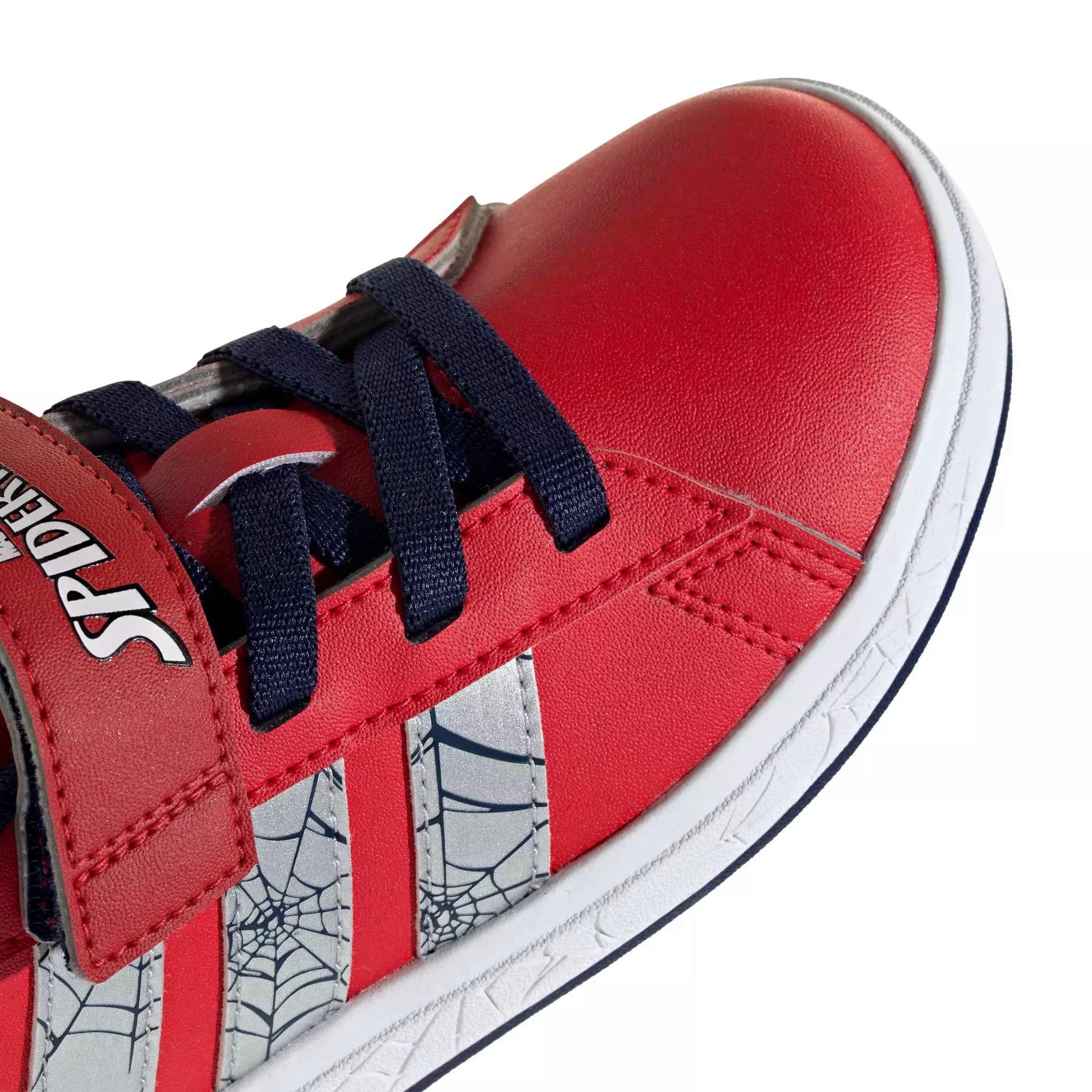 adidas Marvel Spider-Man Grand Court "Pure Ruby/Silver Metallic/Dark Blue" Grade School Boys' Shoe - RUBY/SILVER/DK BLUE