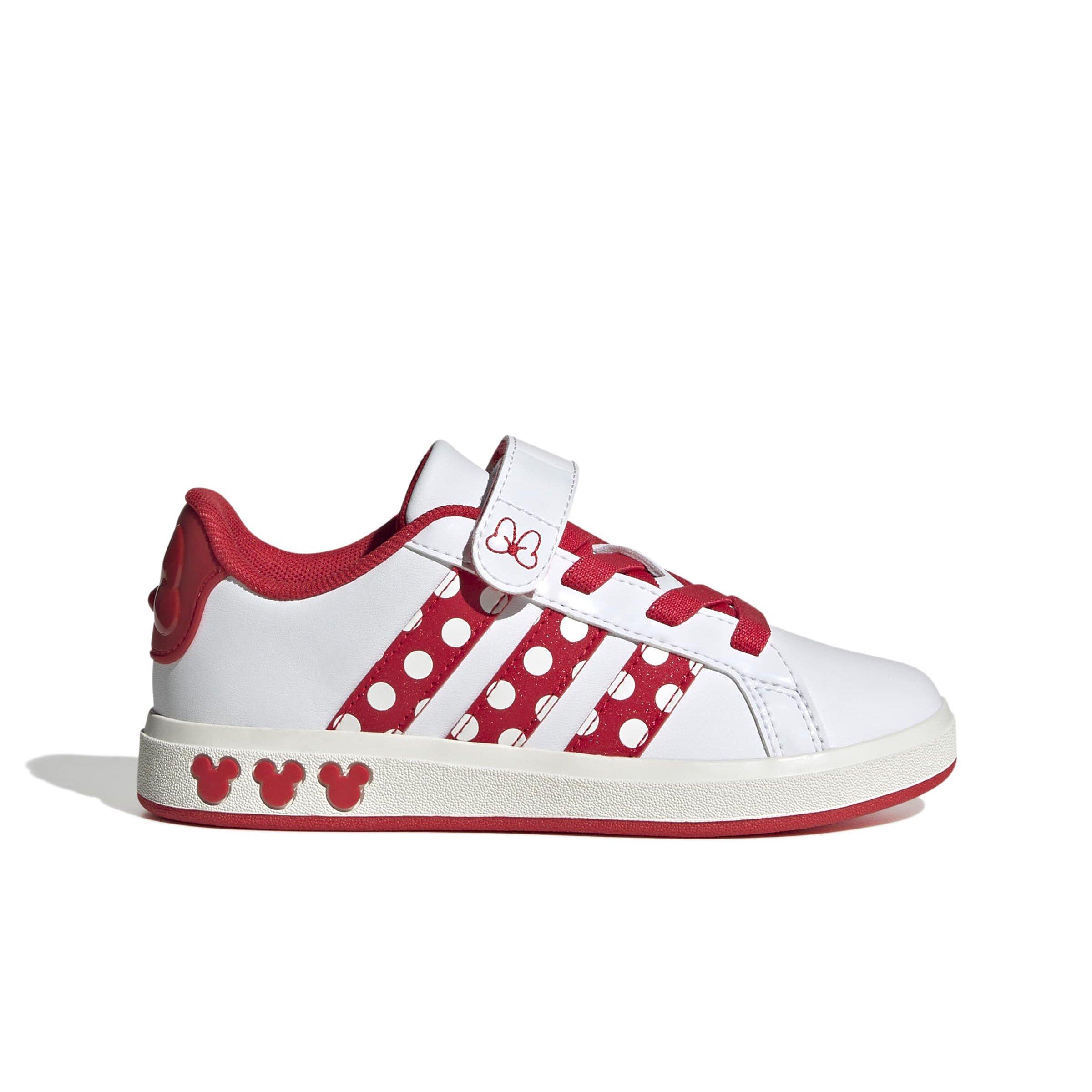 adidas Disney Minnie Mouse Grand Court "Ftwr White/Pure Ruby/Off White" Grade School Girls' Shoe - WHITE/RUBY/OFF WHITE